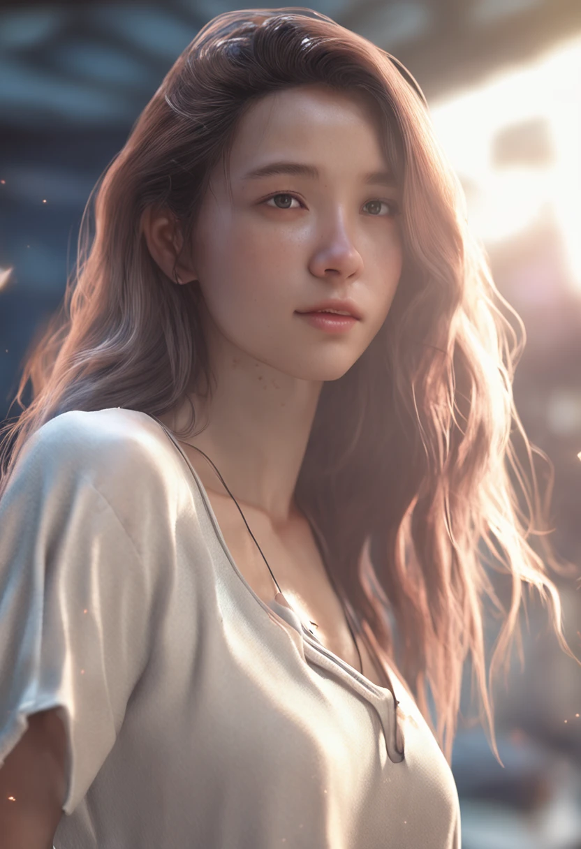 1 girl in、full body Esbian、Shoulders exposed、Unclear、Detailed clothing、White Yoga Pants、Unclear、white tee、(delicate illustration:1.4)、(masterpiece:1.0)、(top-quality:1.4)、(超A high resolution:1.2)、(Photorealsitic:1.4)、(8K、Raw photography:1.2)、(softfocus:1.4)、(18year old:1.3)、(foco nítido:1.4)、detailed beautiful faces