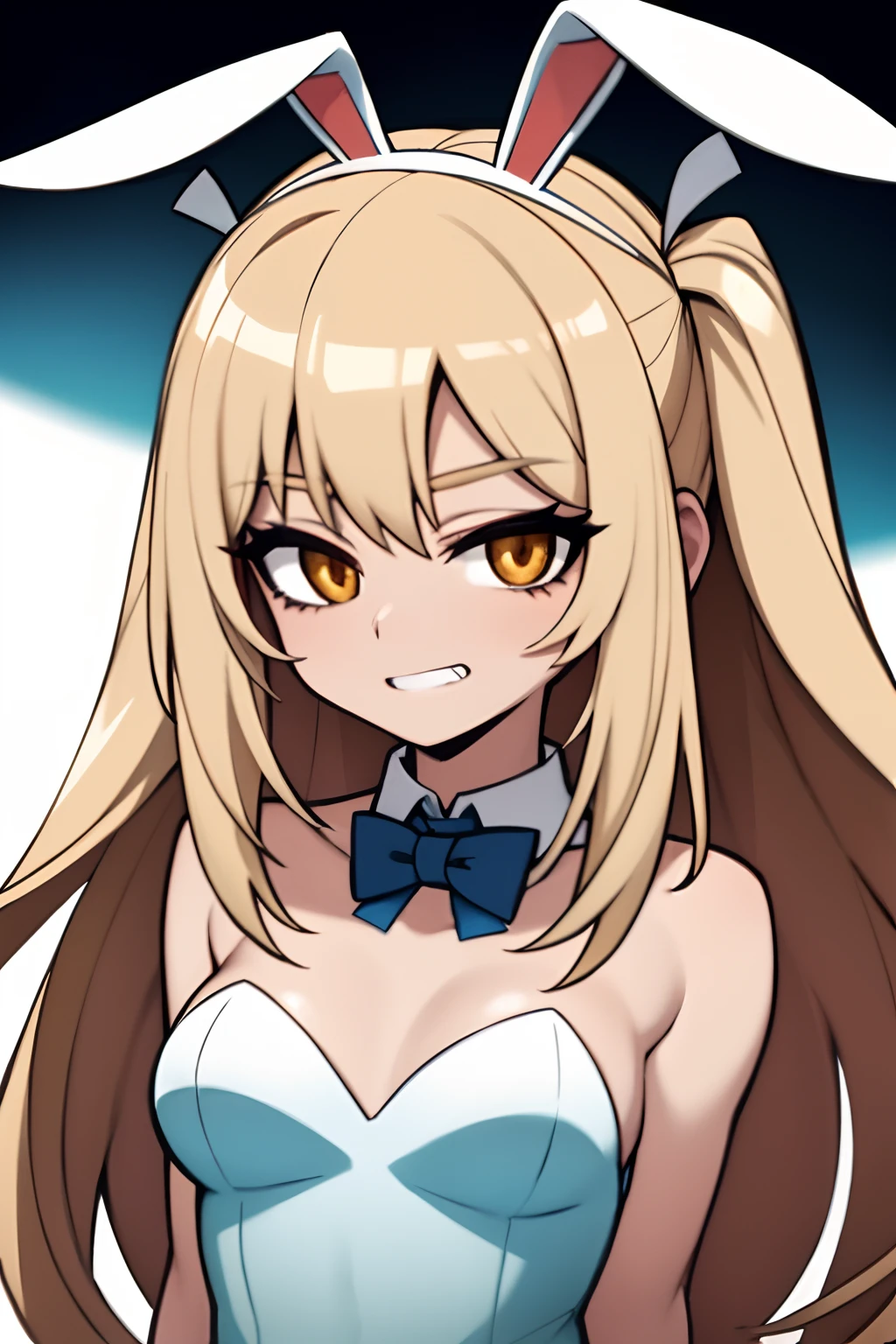 "bunny-girl, bunny teeth, bunny ears, upper body, tiny breast"
