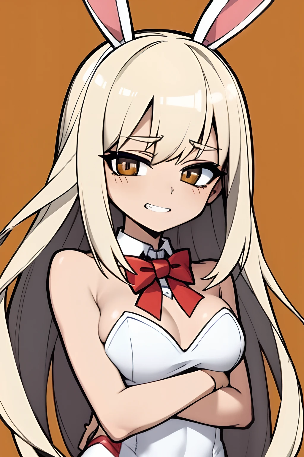 "bunny-girl, bunny teeth, upper body, tiny breast"