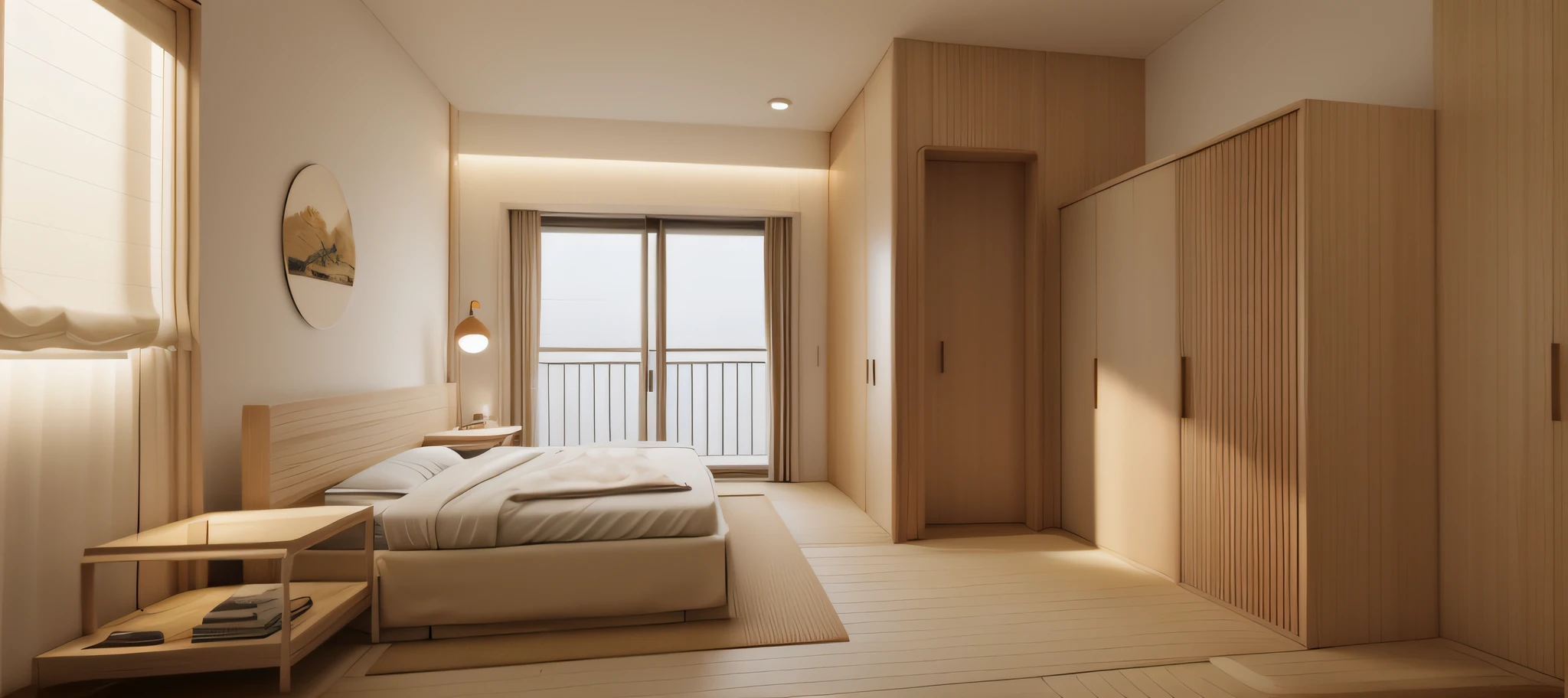 (JAPAN bedroom:1.2), (actual photo:1.2), Unreal Engineer 8K, full HD 8K, cinema light, warm light, deep color with minimalism, cream color and white color scheme, clean, simple lines, modern neo-traditional minimalism, brown and white color scheme, modern and minimalist, modern neutral earth colors, elegant and sophisticated, Scandinavian design, deep colors . minimalist color palette, mostly white