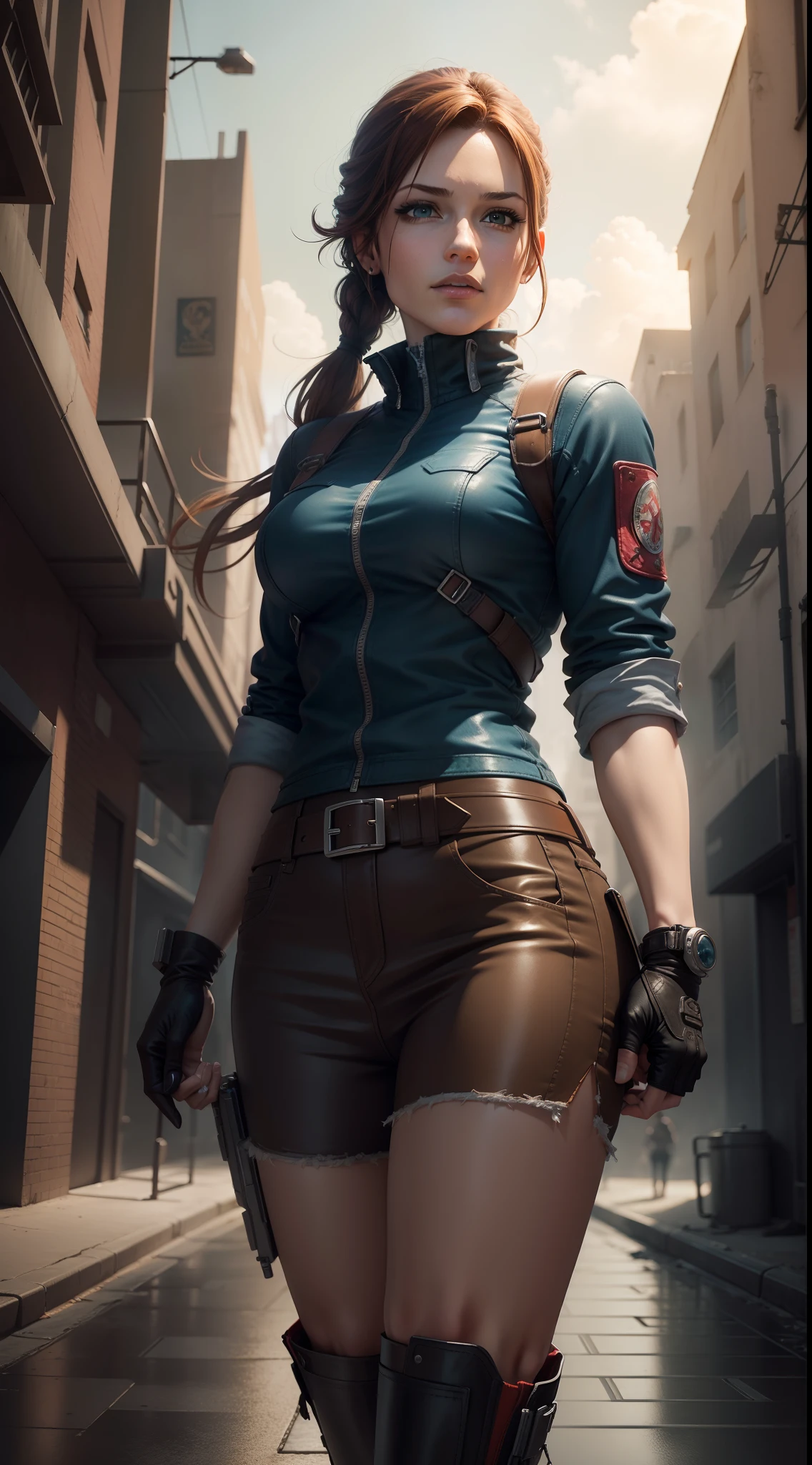 "An amazing and detailed masterpiece by Claire Redfield in an alien city"