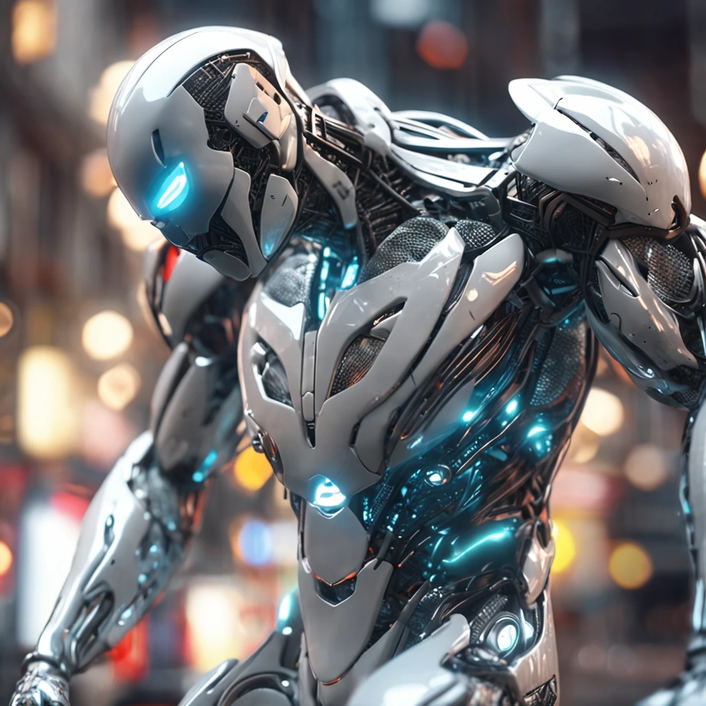 White spideman in cybernetic suit, Titanium, metalic, ultra detail, extreme qualify , 8k, intrincate detail, radial blur background