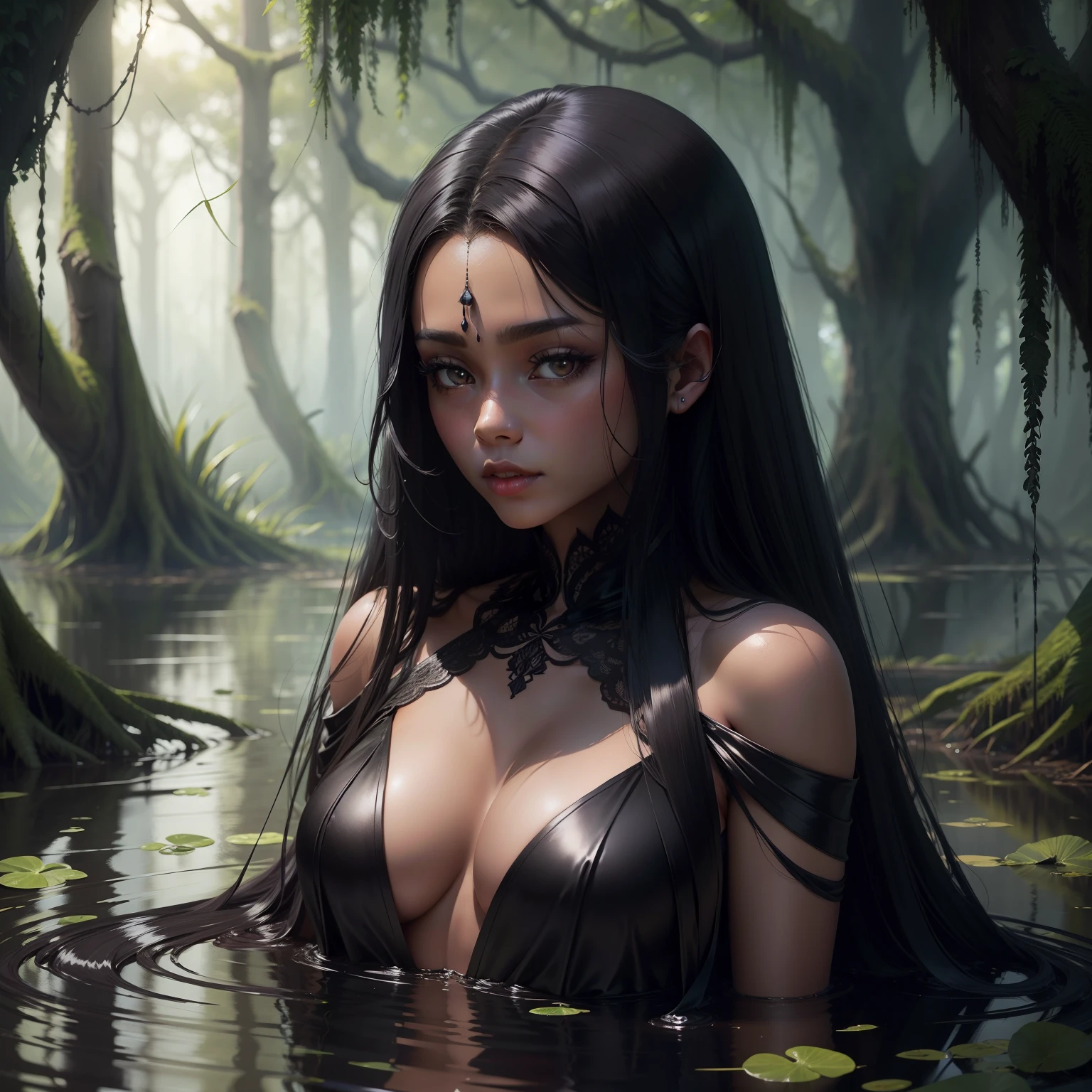 The black silk beauty fell into the swamp