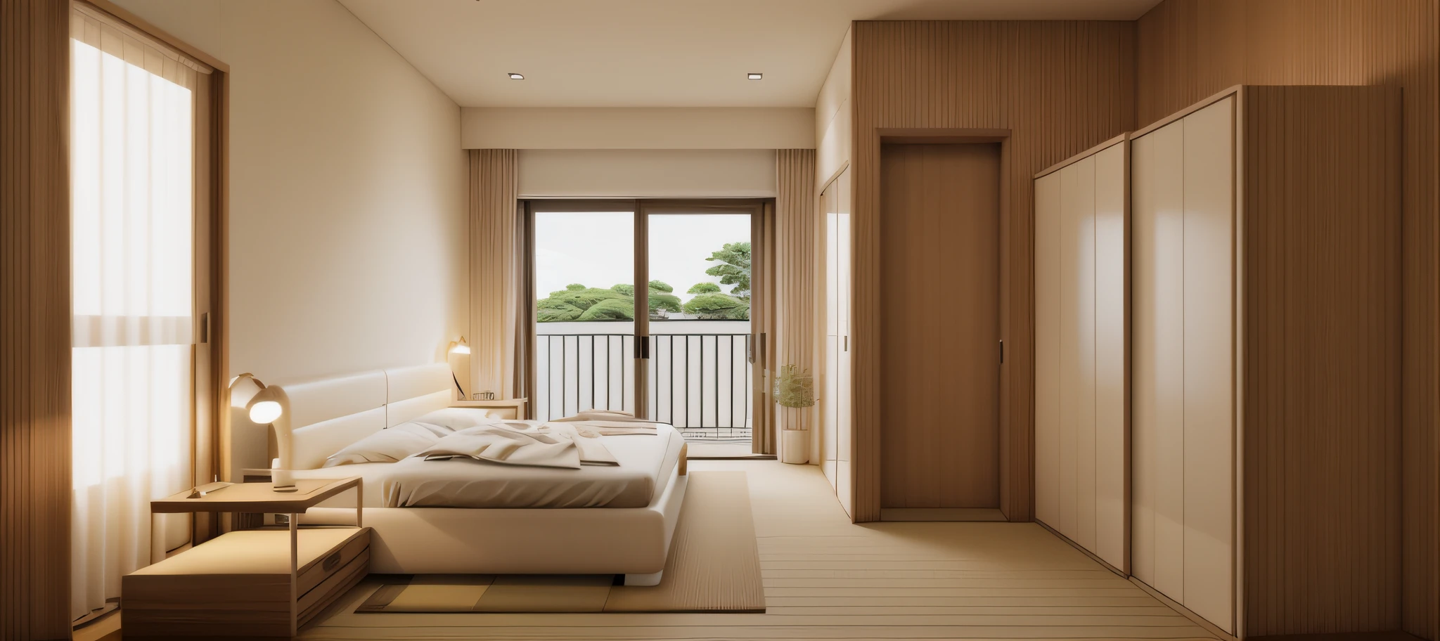 (JAPAN bedroom:1.2), (actual photo:1.2), Unreal Engineer 8K, full HD 8K, cinema light, warm light, deep color with minimalism, cream color and white color scheme, clean, simple lines, modern neo-traditional minimalism, brown and white color scheme, modern and minimalist, modern neutral earth colors, elegant and sophisticated, Scandinavian design, deep colors . minimalist color palette, mostly white