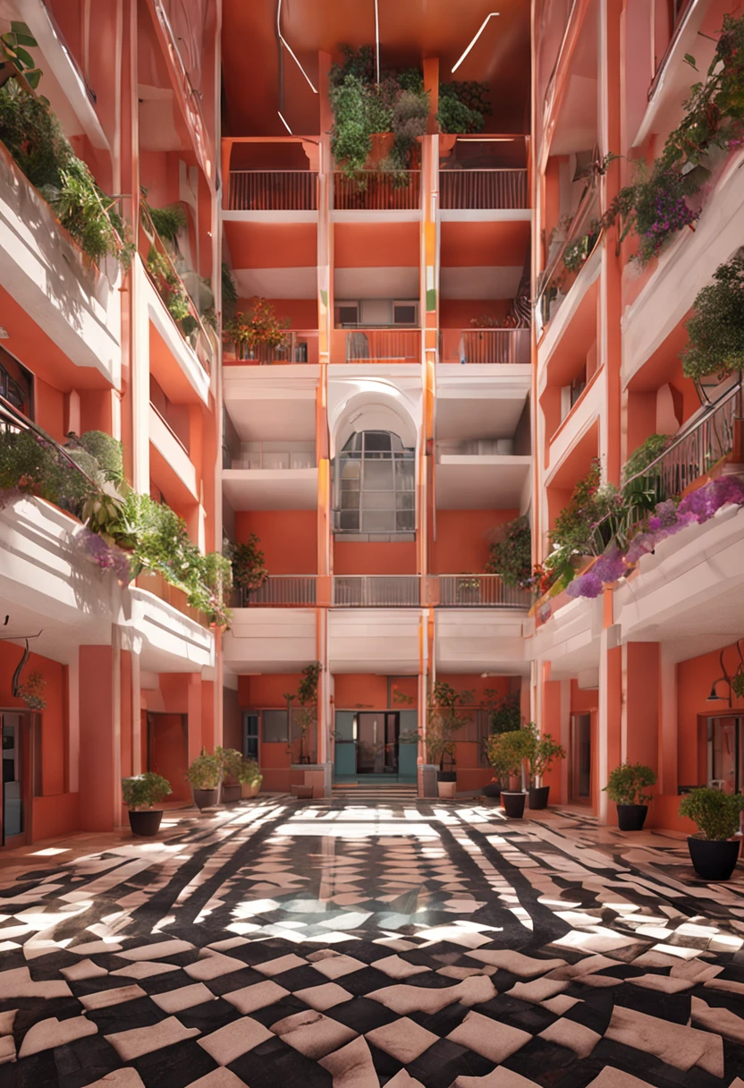 In the middle of a large vegetable garden there is a main health building，There is only one building，There are three floors，