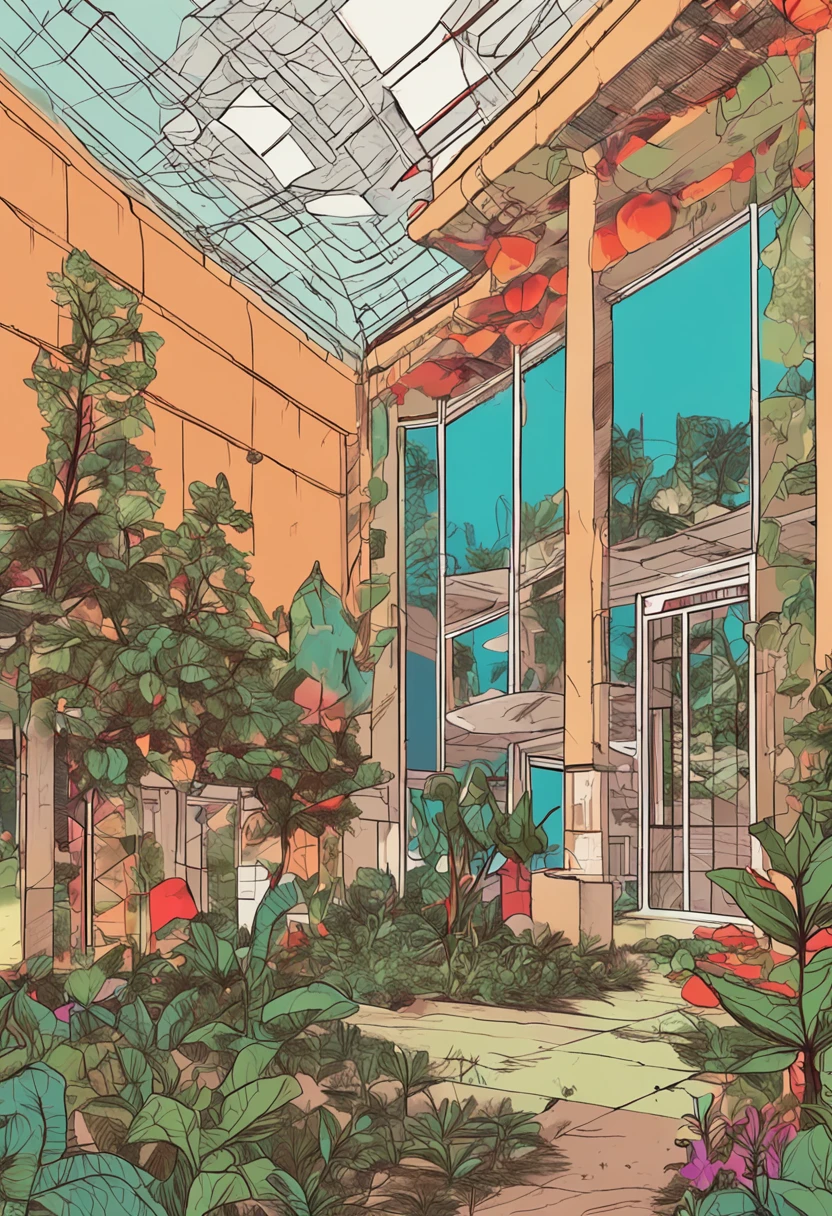 In the middle of a large vegetable garden there is a main health building,There is only one building,There are three floors,