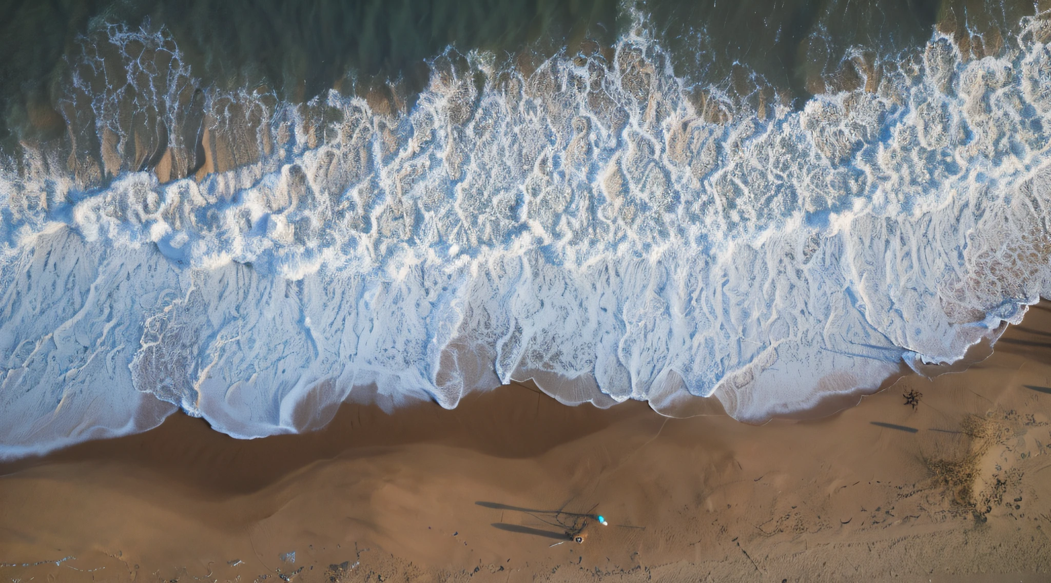Aerial view of the beach，People walking on the beach，The waves rushed in, shot from above, Overhead shot, photograph from above, drone photography, drone photograph, looking from above, looking from above, From above, photo taken from above, view from above on seascape, 4k drone photography, overhead photography, taking from above, shot from drone