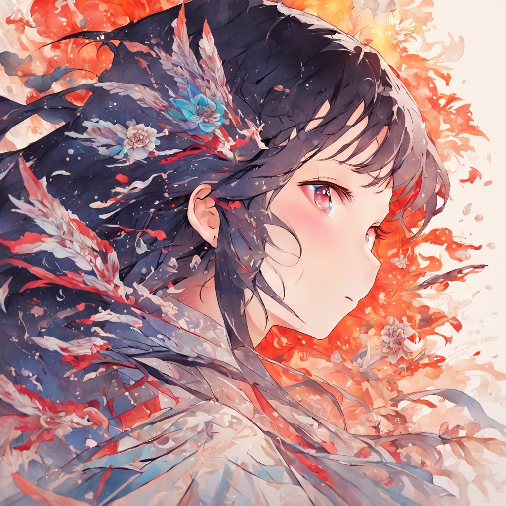 (White background:1.4),(Silhouette of a girl's head, Eyes closed, colorfull long hair, Oriental elements),(Chinese illustration:1.3,paper art:1.3, Quilted paper art:1.2),( reasonable design, Clear lines, High sharpness,Best quality, Very detailed, Masterpiece, movie light effect, 4K )