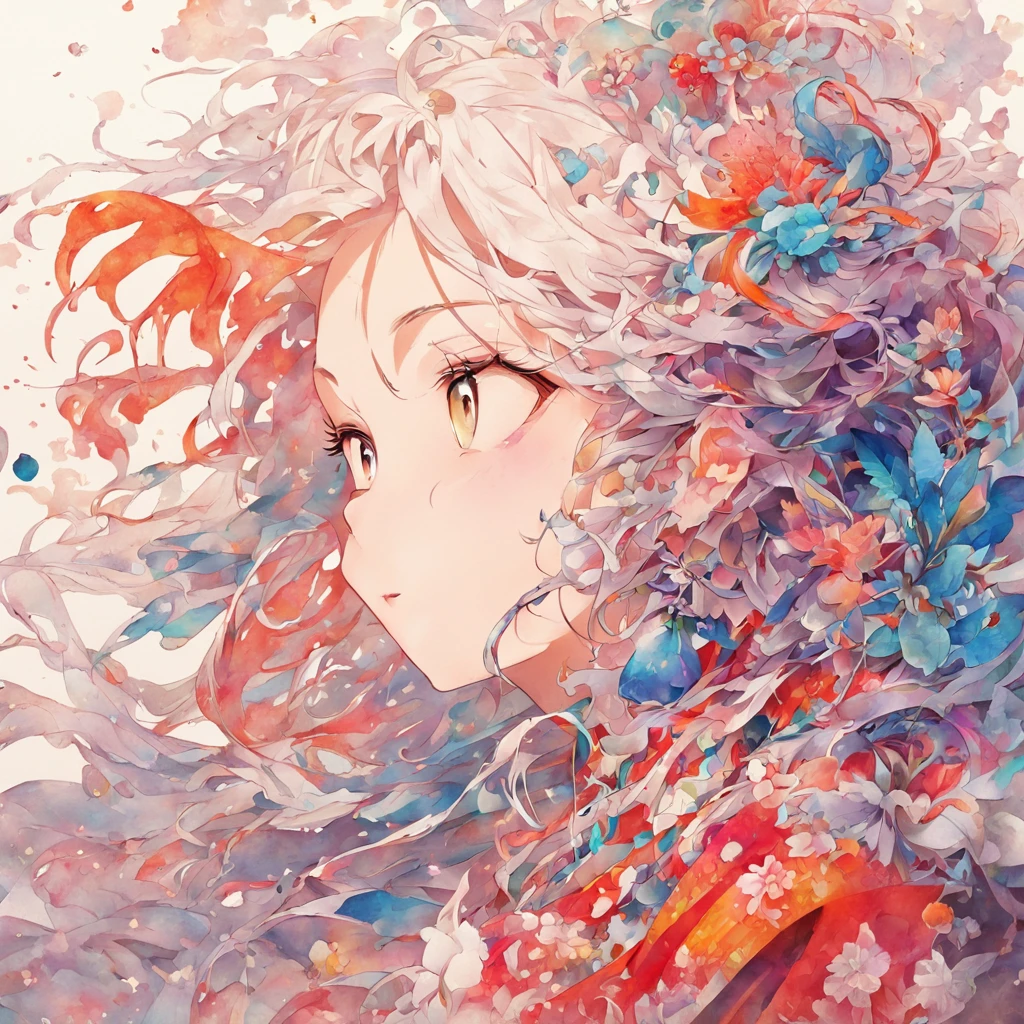 (White background:1.4),(Silhouette of a girl's head, Eyes closed, colorfull long hair, Oriental elements),(Chinese illustration:1.3,paper art:1.3, Quilted paper art:1.2),( reasonable design, Clear lines, High sharpness,Best quality, Very detailed, Masterpiece, movie light effect, 4K )