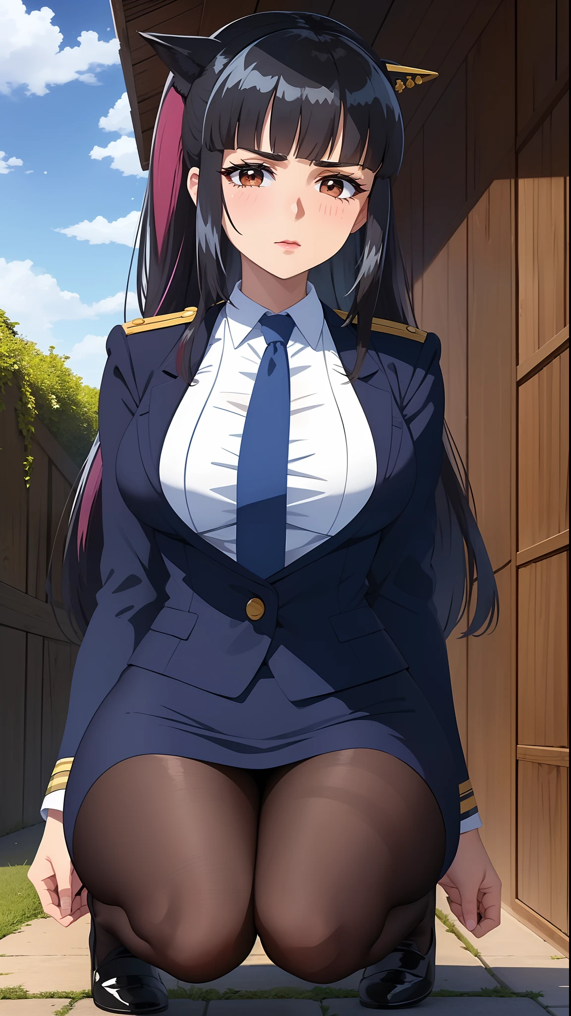 (Obra maestra, Altas Resoluciones, La mejor calidad:1.3), 8k, Altamente detallado, intrincado, De color, Imagen vibrante, foco nítido, Hentai, 4k,
Agatha, 1girl, Postura de batalla, Mirada confiada, Pateando, Clima soleado, (sonrojarse:1.1), cielo azul, Rascacielos, Toma de cuerpo completo,
cabello negro, Cabello largo, flequillo contundente, adorno para el cabello, Palillo para el cabello, arco, lipstick, maquillaje, sombra de ojos, Cabello ultra detallado, Cara detallada, brown eyes, Ojos perfectos realistas complejos, Cara perfecta, Pendientes, jewely,
uniforme, pencil skirt, corbata, bragas, botas blancas,abriendo las piernas,
(hembra madura, 30Yo:1.1), Milf, senos,