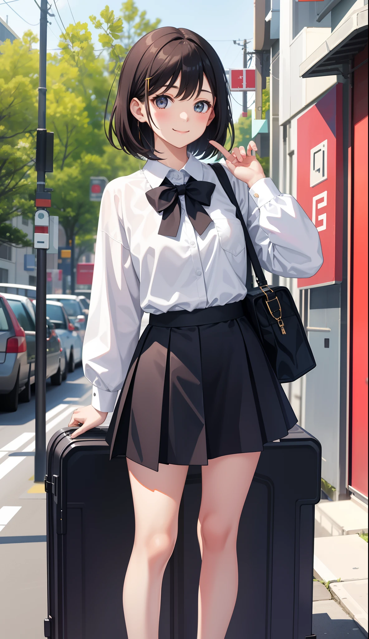 1girl in、AS-Adult、A smile、A delightful! The shirt、skirt by the、(small tits)