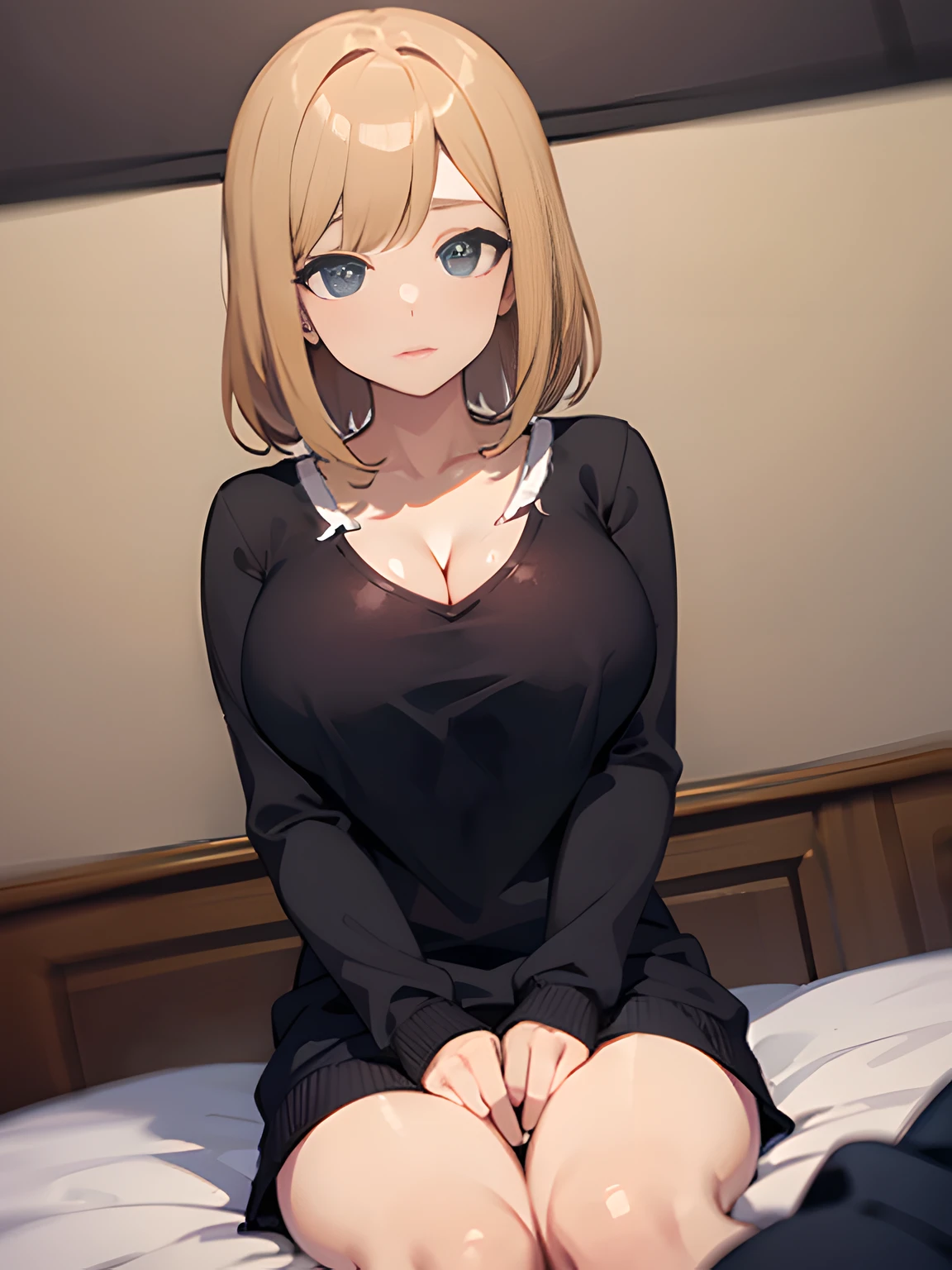 fukusawa_daeri, short hair, black hair, blue eyes, mommy vibes, mature, older, 59 years old, adult, faint smile, serious, BREAK looking at viewer, BREAK (masterpiece:1.2), best quality, high resolution, unity 8k wallpaper, (illustration:0.8), (beautiful detailed eyes:1.6), extremely detailed face, perfect lighting, extremely detailed CG, (perfect hands, perfect anatomy)