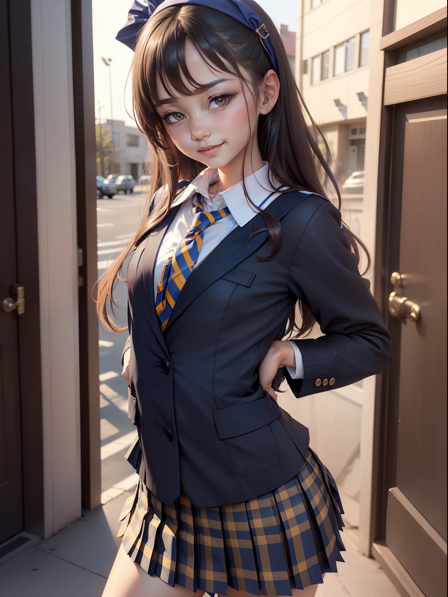 happy,smile,(body polish),(cute idol girl),
BREAK,
solo,skinny,masterpiece, (UHD, 8k, ultra high res, best quality, high_quality, masterpiece:1.3), (a professional photo of girl),RAW photo, realistic illustration, (ultra detailed eyes and face), (ultra detailed beautiful skin), BREAK, (Photos front the chest:1.6),skinny,{(deep skin),(oiled skin:1),(wet:1),wind,(school blazer:1.6),(school skirt:1),(blue dress_shirt:1),(pleats skirt:1.6),(school girl:1.6)},
BREAK,
(red necktie),