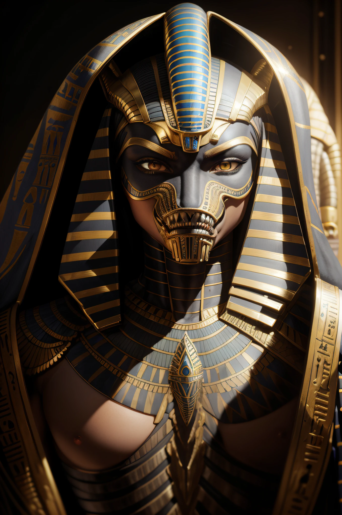 biomachine:1.3, (Egyptian Black predator:1.2), (Colouring:1.2), dourado, ouro, Hans Giger, (Zentangle:1.2), granulado, extremamente detalhado, detalhes intrincados, dynamic lighting, fotorrealista, Luz Natural, baixo h, obra prima, detalhado 8k