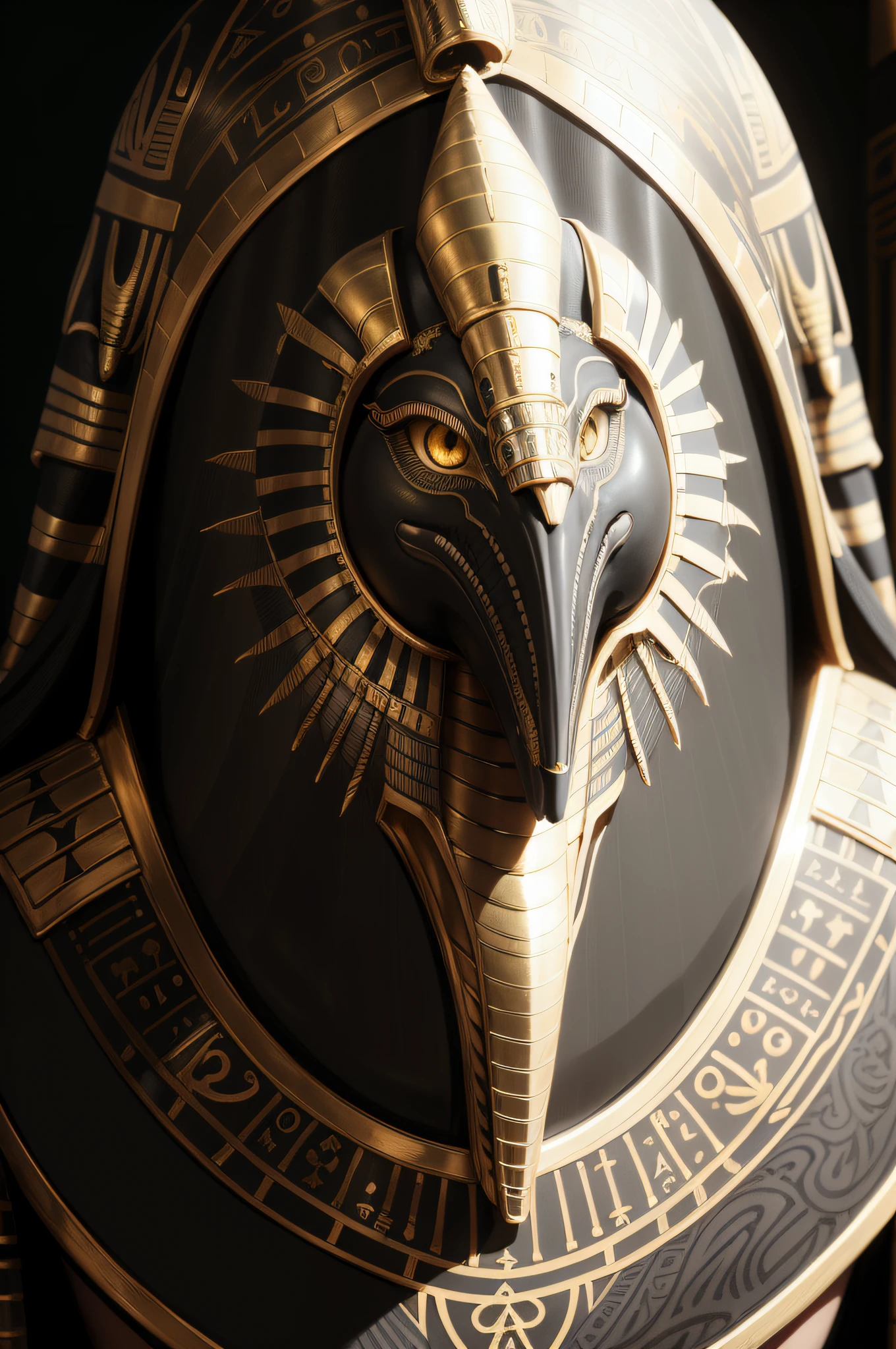 biomachine:1.3, (Egyptian Black Thoth:1.2), (Colouring:1.2), dourado, ouro, Hans Giger, (Zentangle:1.2), granulado, extremamente detalhado, detalhes intrincados, dynamic lighting, fotorrealista, Luz Natural, baixo h, obra prima, detalhado 8k
