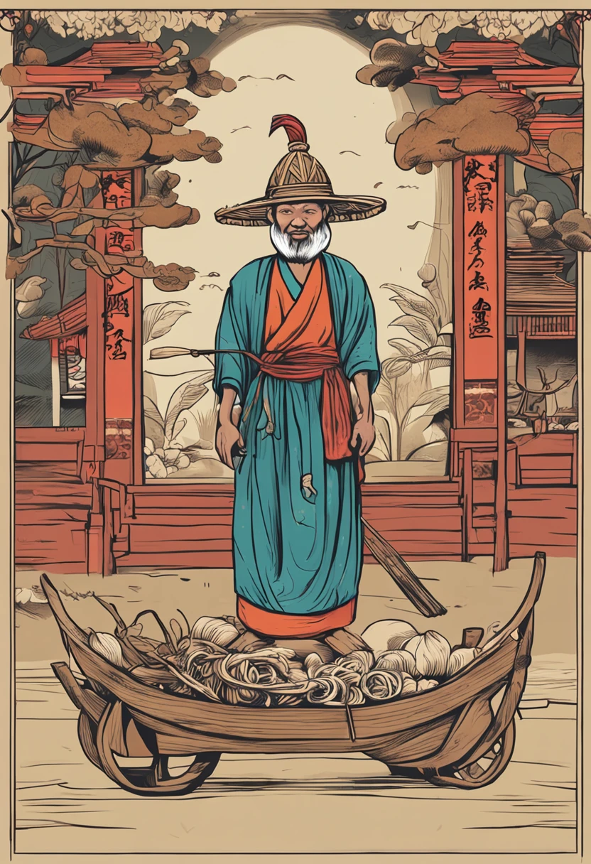 Gado is an ancient Chinese farmer,A wooden yoke is placed on his head