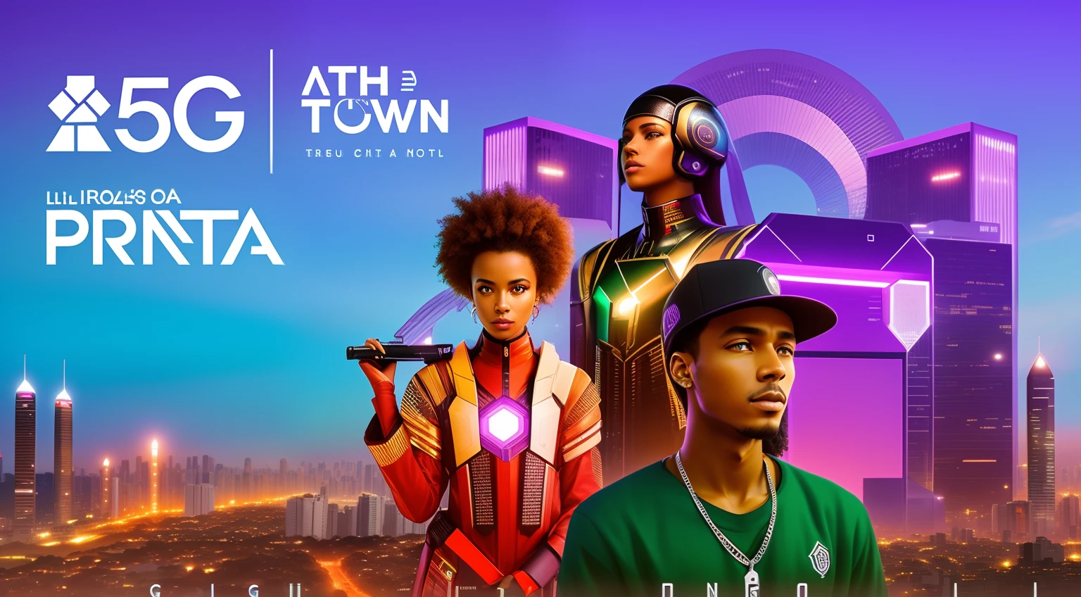 Reproduza essa imagem, but bringing a more futuristic aesthetic, e mantendo as escritas 5G, Black presence and The City of São Paulo