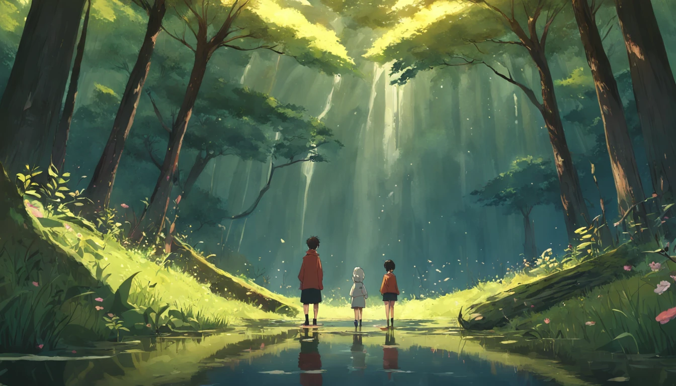 monge zen velho e uma floresta,junto com um menino,qualidade ulta realista,4k,8k,coluseup