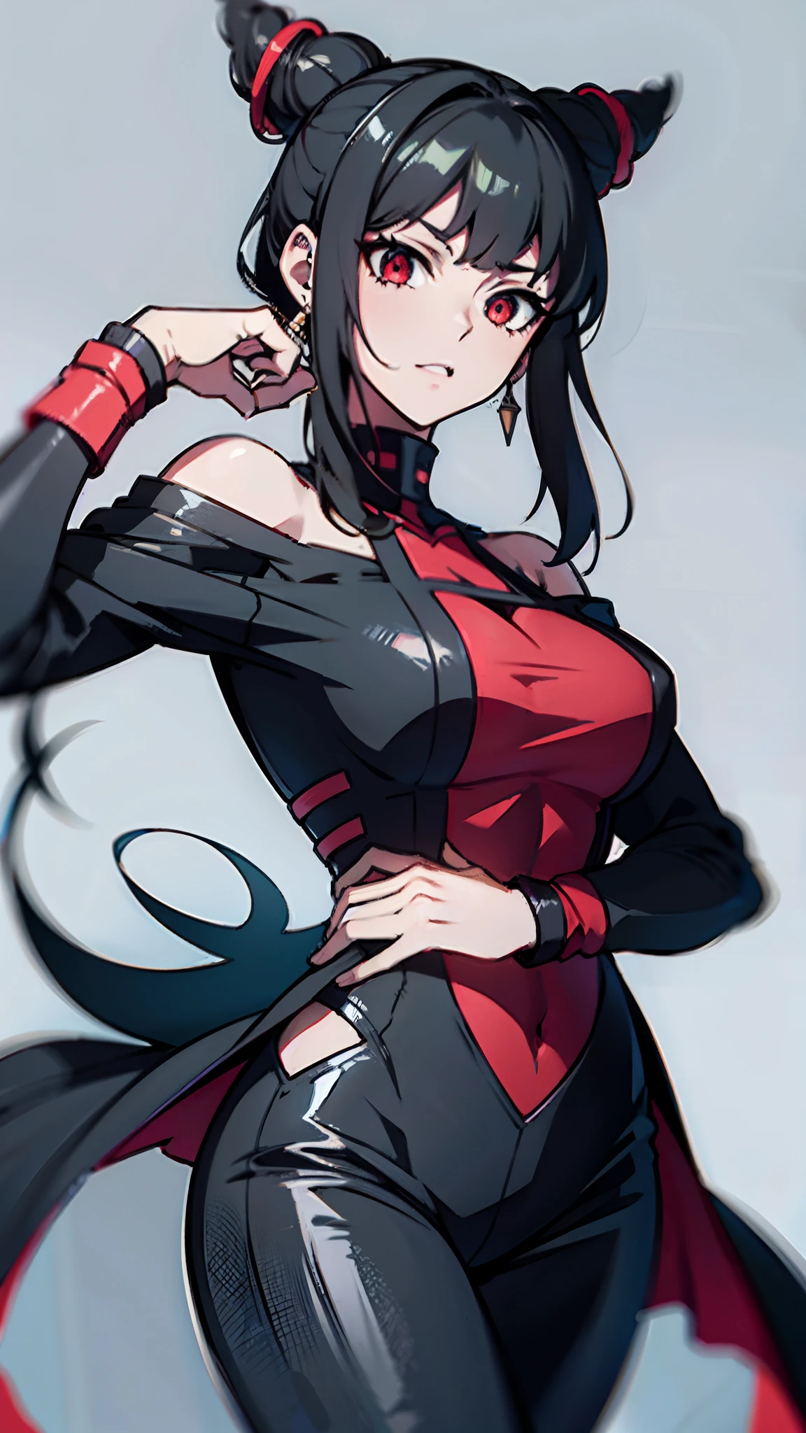 1Juri_Han, (((solo))), (Juri Han de Street_Fighter), cabelos longos, cabelos pretos, fios de cabelos detalhados, (cabelos pretos Hyper-detalhados:1.25), olhos Hyper-detalhado, pupilas Hyper-detalhadas, Hyper-detailed vision retinas, [**olhos roxos**], (**olhos roxos Hyper-detalhado:1.25**), olhar pra espectador, rosto Hyper-detalhado bonita, semblante, rosto bonita, [corar, envergonhada], (rosto Hyper-detalhada), postura relaxada, Brincos, faixa de cabelo dourada, faixa de cabelo, cabelos longos, Fechaduras laterais, vestido preto, [***Sem peitos grandes***], [****peitos cobertos****], [******peitos pequenos******], [****seios extremamente pequenos***], luvas pretas, preto, clivagem, [umbigo coberto], vestir, luvas sem dedos, Luvas, capa de cintura, [bareshoulders], [鎖骨], **umbigo coberto**, [vestir], [mangas compridas], [fora do ombro], 鎖骨, [vestido off-shoulder, off-shoulder [**sweater**], knee tights, **red sweater**, [**sweater**], [**vestido de camisola**], half pants, long pants, botas, tecido de cores vivas, textura das roupas lindas, lighting on red clothes], (roupas roxos hyper-detalhada:1.1), Hyper-detailed anatomical body, (gordura de corpo:1.1), (retrato do corpo inteiro:1.1), Cinematic lighting white skin, (Anime art illustration), (Obra-prima, melhor qualidade, alta resolução:1.25), (official art:1.3), em casa, [dentro de uma casa:1.1], cinematic lighthing, (luz Hyper-detalhado), (Vivas color resolution), (anatomia hyper-detalhada), (UHD), (16K), (high details), (Ultra-detailed) [AAYORF]