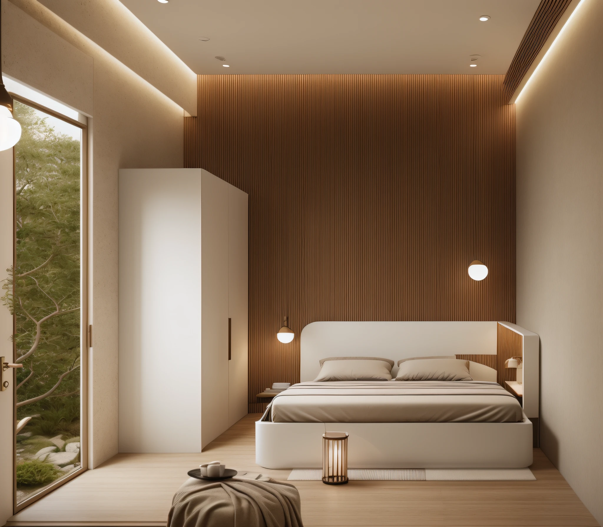 (JAPAN bedroom:1.2), (actual photo:1.2),(((extremely realistic:1.2))), (((extremely sharp:1.2))), Unreal Engineer 8K, full HD 8K, cinema light, warm light, deep color with minimalism, cream color and white color scheme, clean, simple lines, modern neo-traditional minimalism, brown and white color scheme, modern and minimalist, modern neutral earth colors, elegant and sophisticated, Scandinavian design, deep colors . minimalist color palette, mostly white