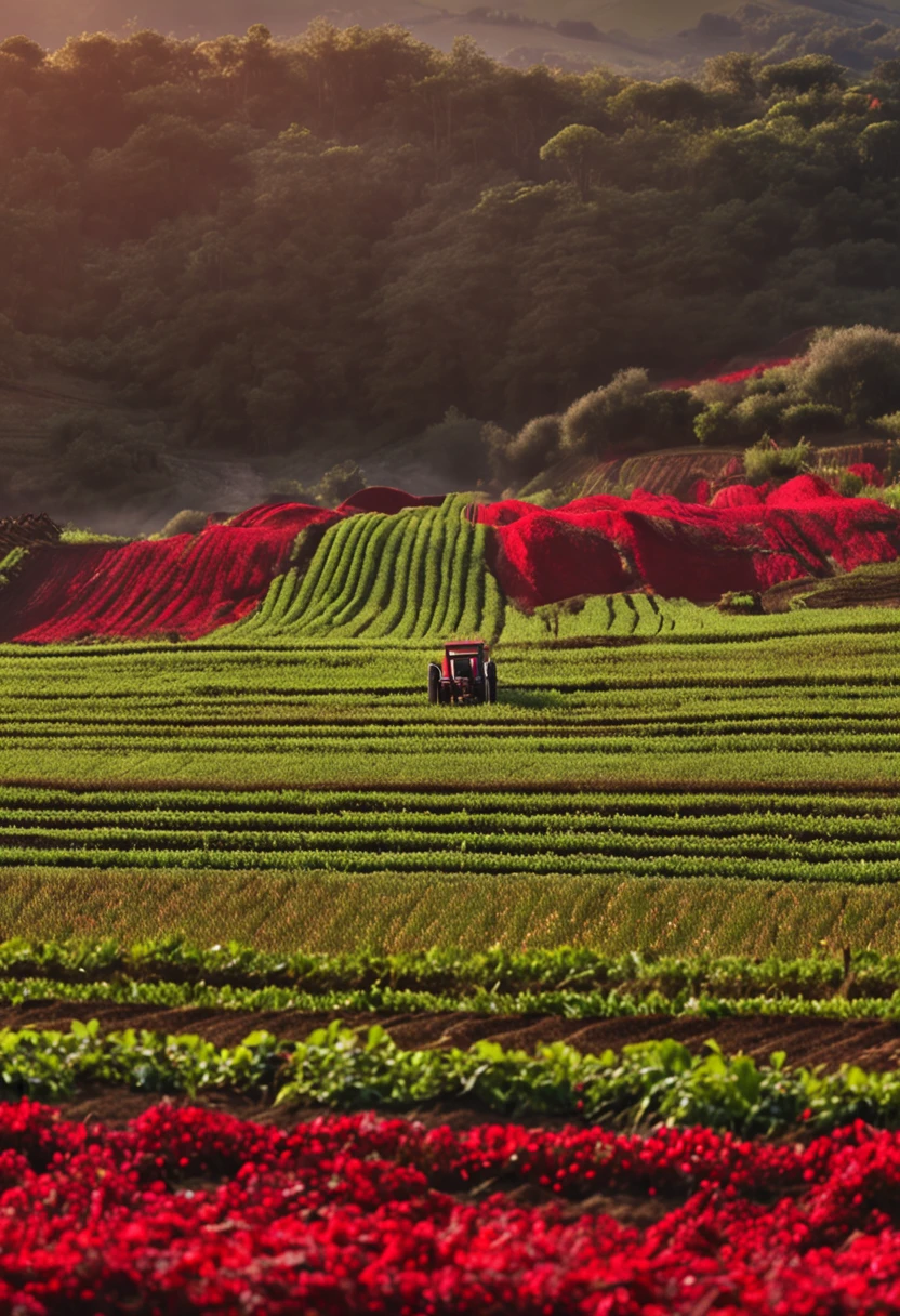 A red fruit ancient farmer ploughing the fields