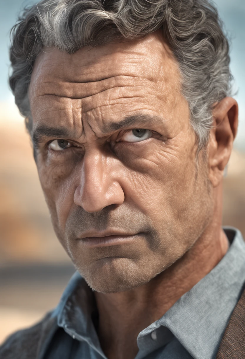 Portrait of a statue of a 40-year-old man with gray hair and serious expression, with an air of experience. highes definition. Homem grego antigo