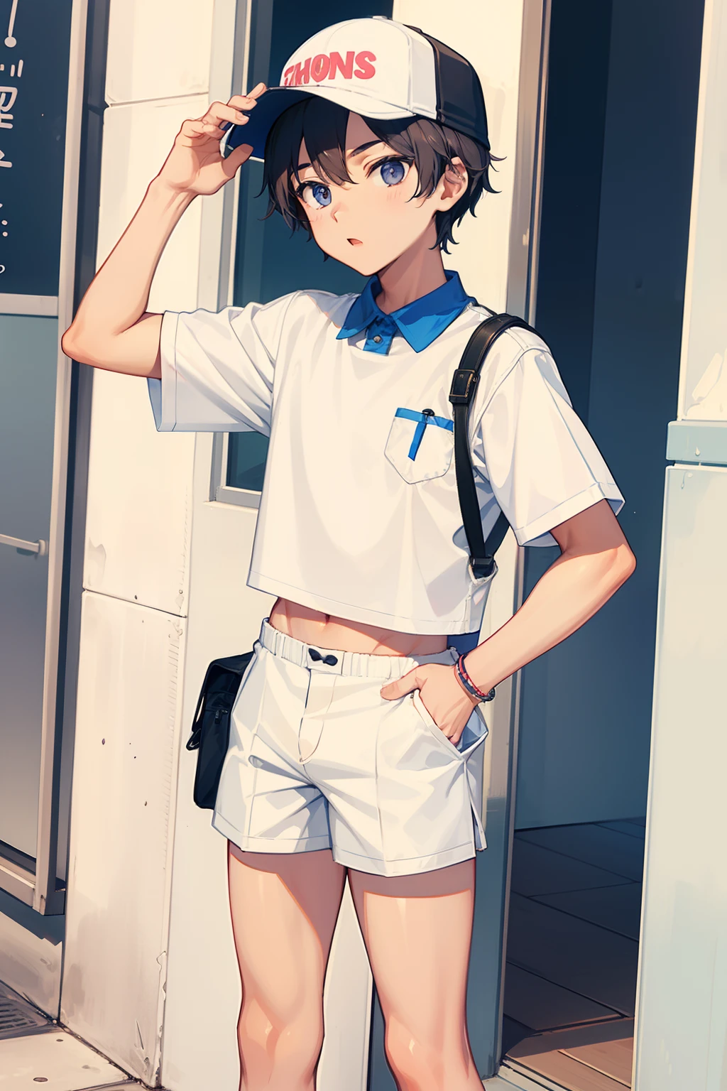 twinks male child Ice cream shop clerk With ice short pants sun visor