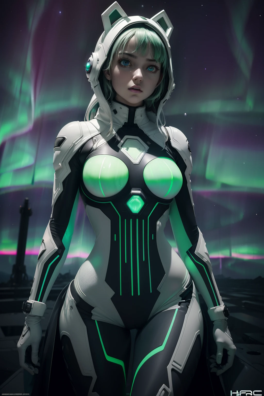 (((Weirdcore Aurora style aesthetic))) bust to waist ((half body)) ((beauty shape)) perfect skin, hyperrealistic masterpiece, in extremely complex & superdetailed white plugsuit, cinematic illumination: 8k, symmetrical eyes, realistic, sharp focus, HD, highly detailed, intricate, photography, hyperrealism, hyperrealistic, film, studio portrait, detailed, dramatic lighting