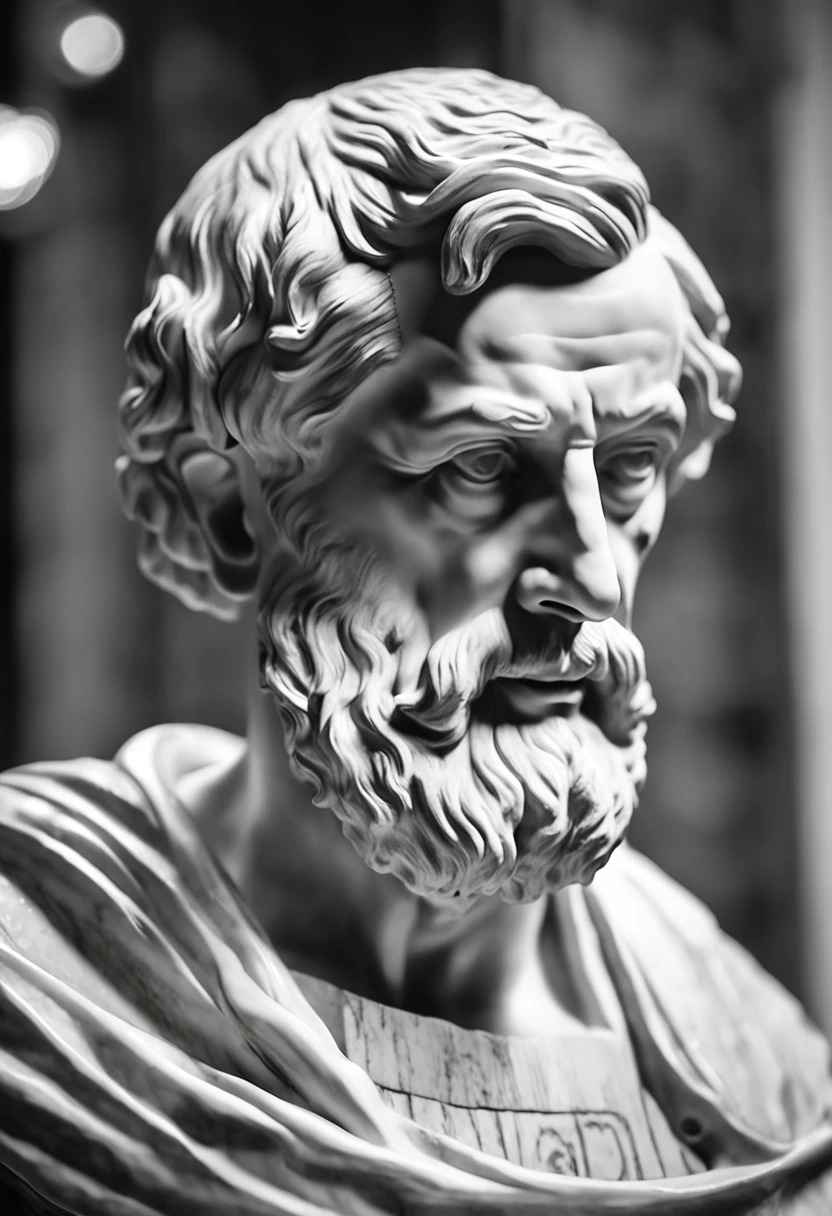bust of the philosopher Aristotle from different angles in black and white
