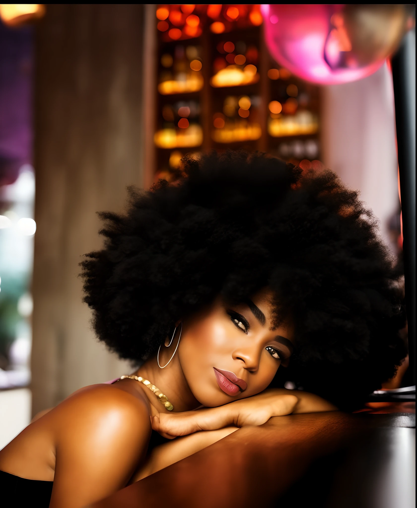 back full ( a caramel skin, Latina Blasian mixed woman with colorful tattoos, glossy lips, glam makeup,extremely long black curly hair with bangs, a diamond chain that reads “Marii.”) (wearing a blue hoodie in a luxury black living room with crystal chandeliers smiling laying down on a black fur rug holding a blue margarita