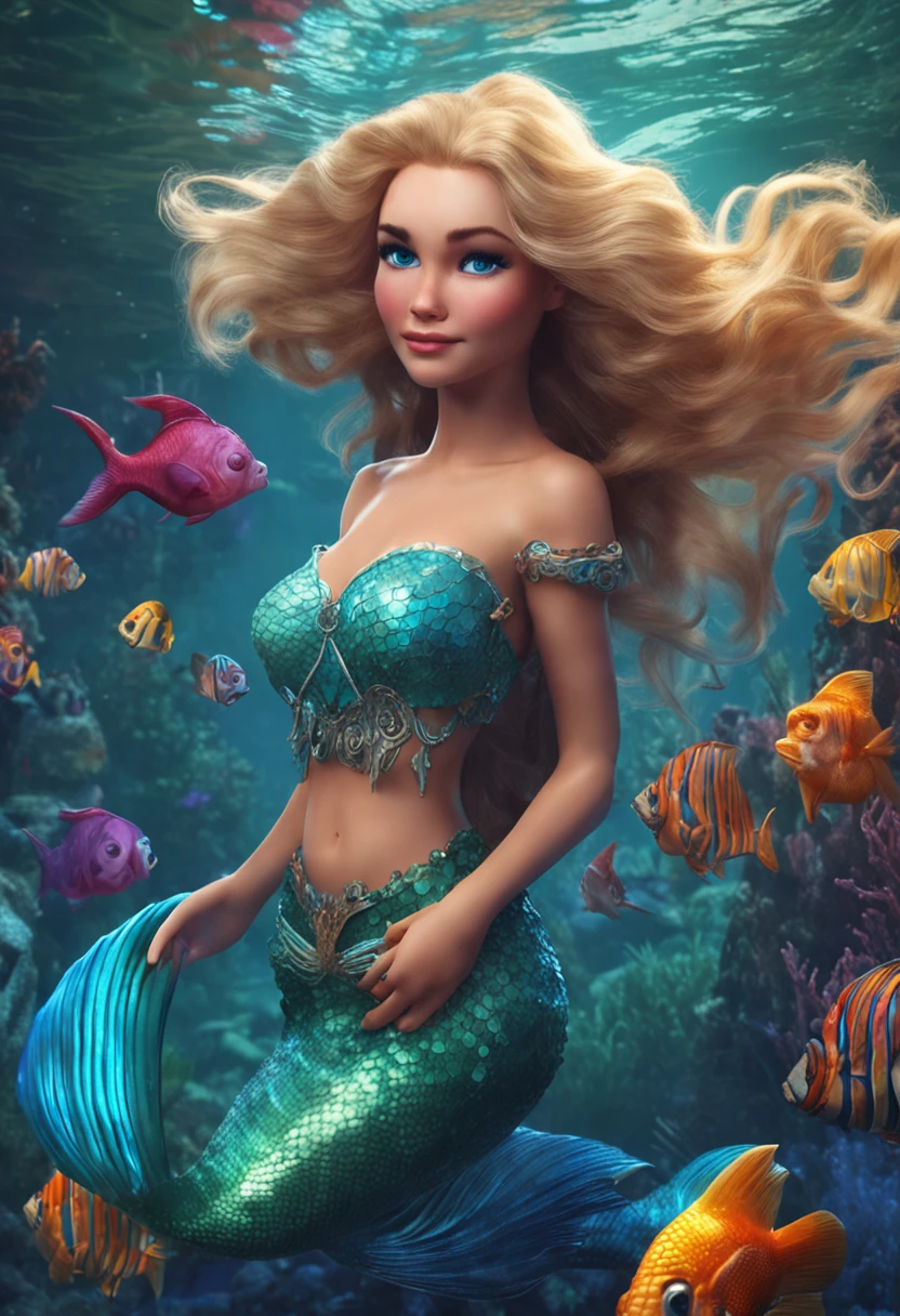 mermaids,Beauty's head,blonde with blue eyes,Fishtail,It's mysterious