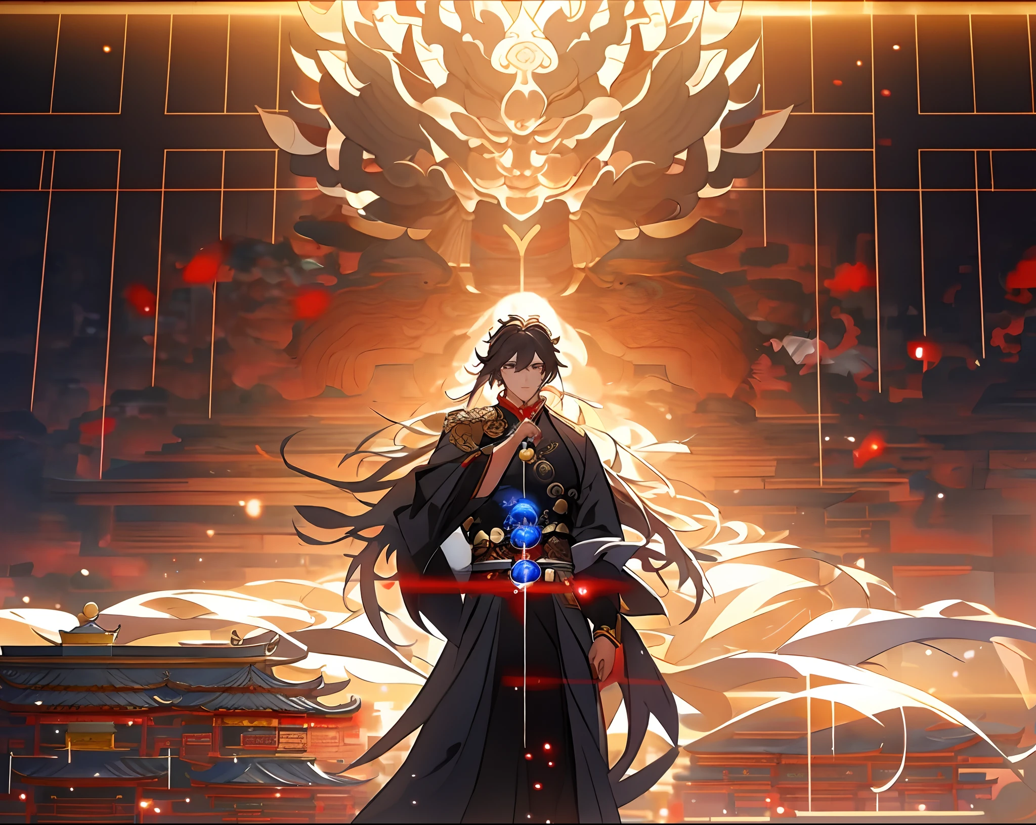 There are a lot of people standing in a building quoting quotes, trending on cgstation, chinese three kingdoms, krenz cushart and wenjun lin, from three kingdoms, Inspired by Cao Zhibai, inspired by Wu Daozi, 中 国 鬼 节, bian lian, onmyoji, Onmyoji detailed art