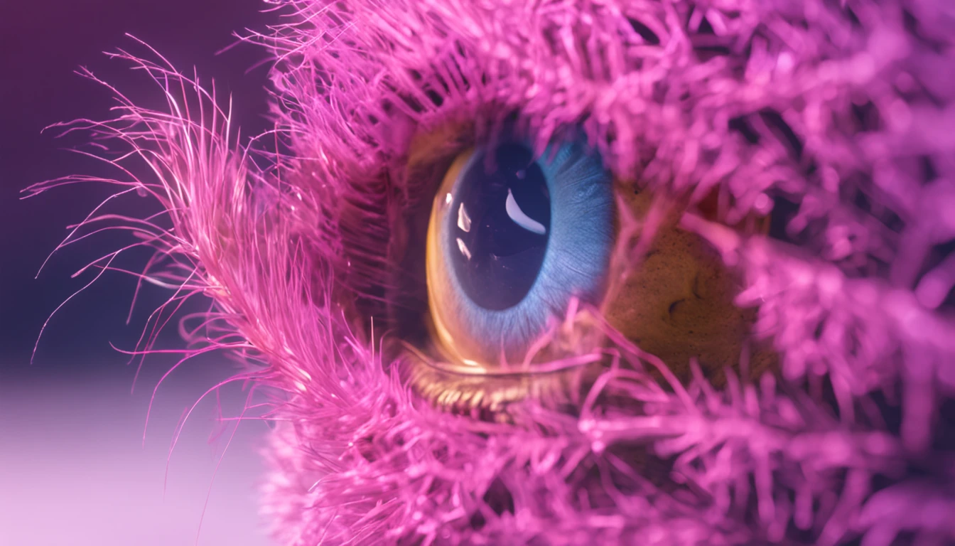 conejo blanco, antropomorfico, bufanda violeta, ojos violeta, mirando al espectador, fondo nitido de bosque, particulas