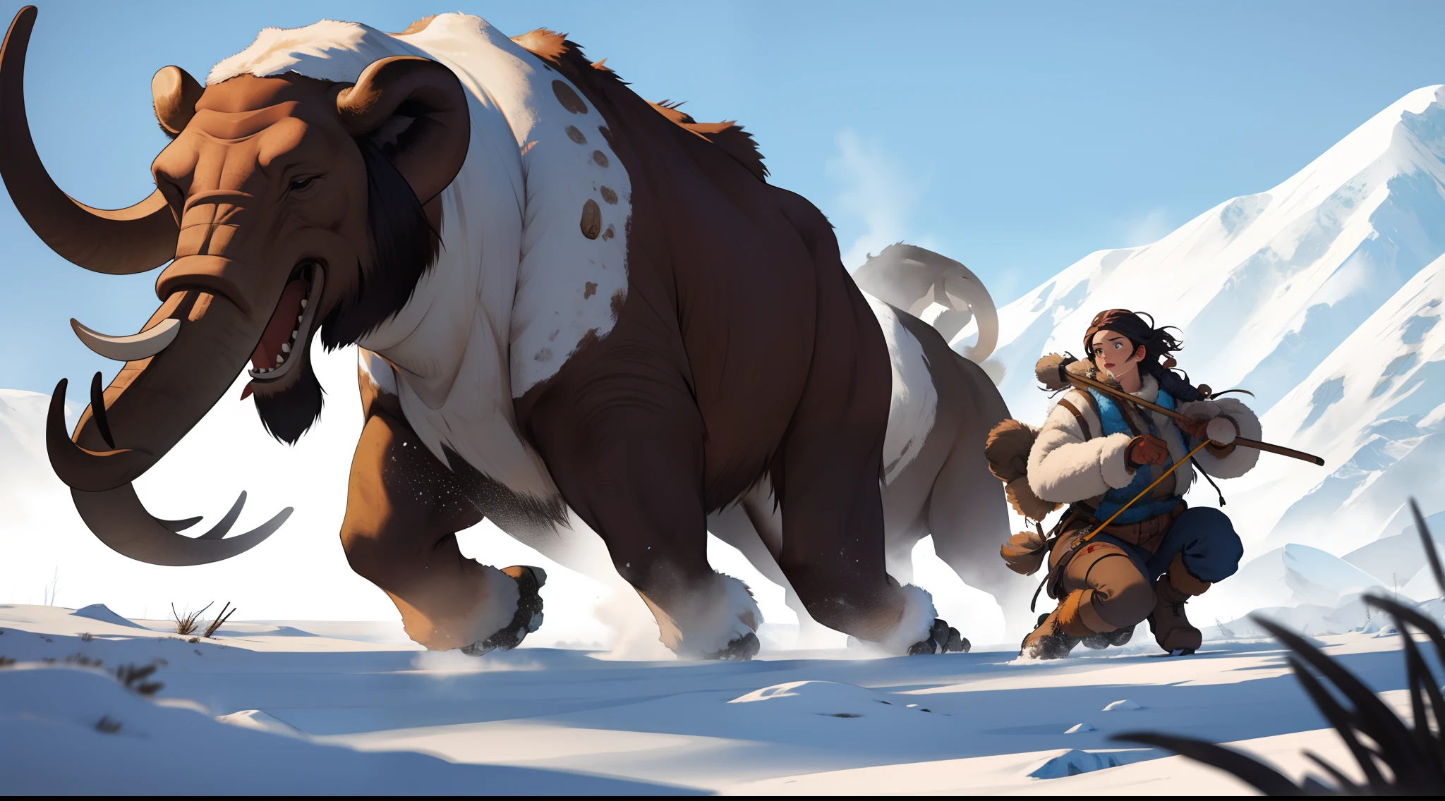 prehistoric woman mammoth hunting in the last ice age . (woman: 2.0)