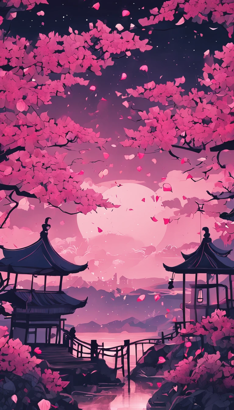 Parameters are original,4K,flower petals,lantern,Night,Heavenly sky background,Pink,Ink pen, Tanabata, Negative Prompts: Human, Bad Image - Hot - 75V, Easy Negative,