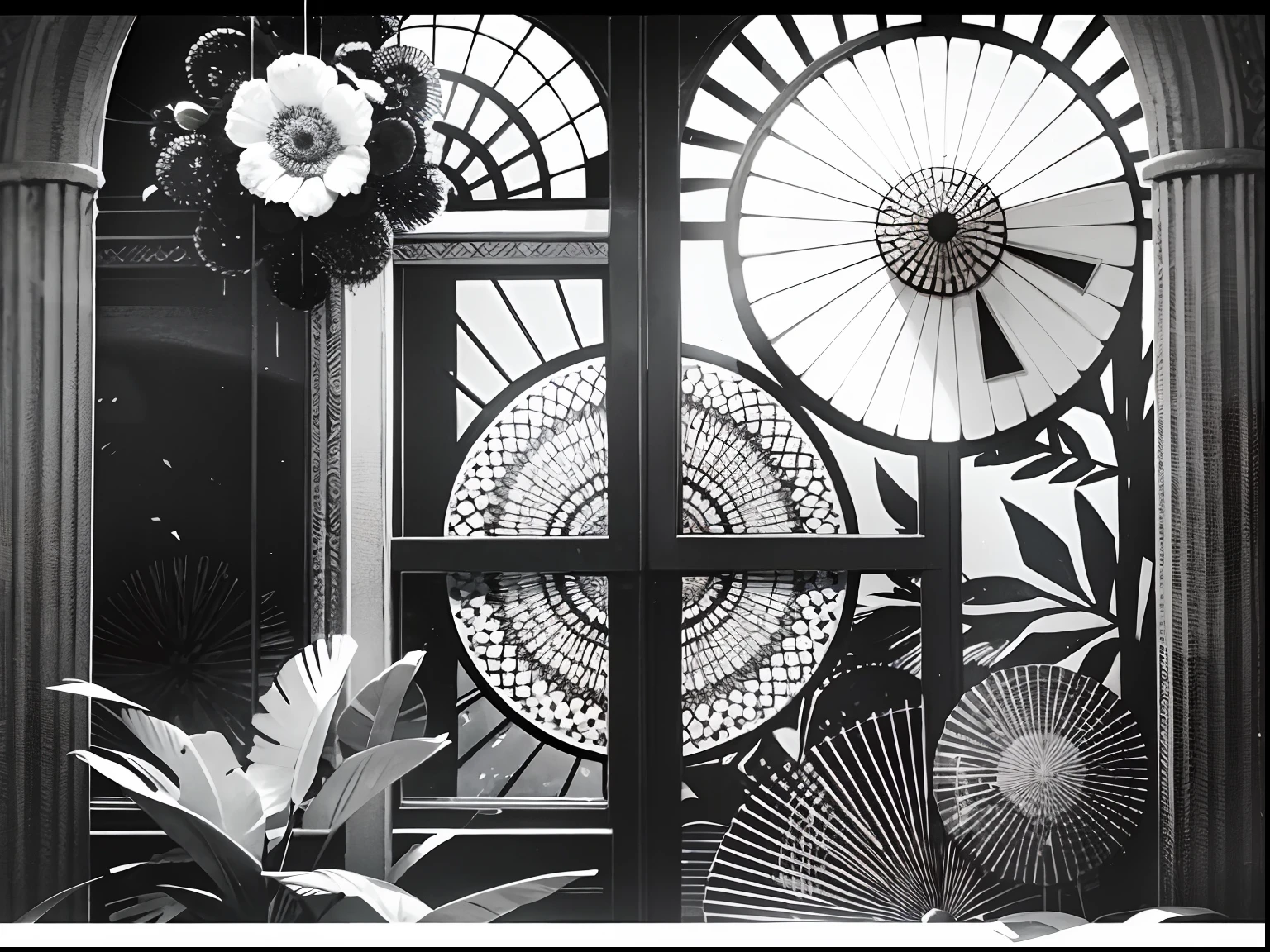 (Modernity: 1.5, Fashion: 1.5, Black and White: 1.3, Window: 1.2, Unmanned: 1.1, Embellished Objects: 1.1) Window design, black and white ornaments full of fashionable and cutting-edge modernity, embellishment of small objects become the best highlights, giving the window a stronger texture, shooting from a distance to express a wide range of scenes.