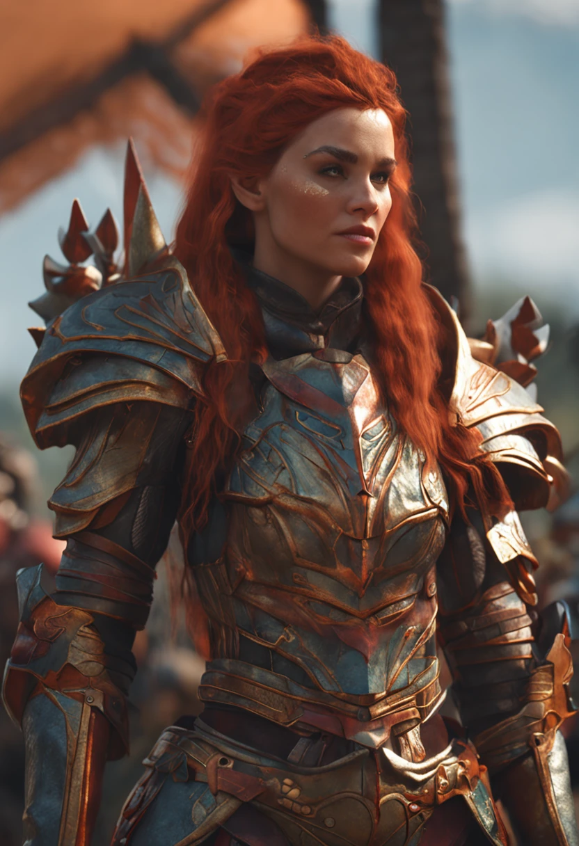 portrait，female elf with heavy armor