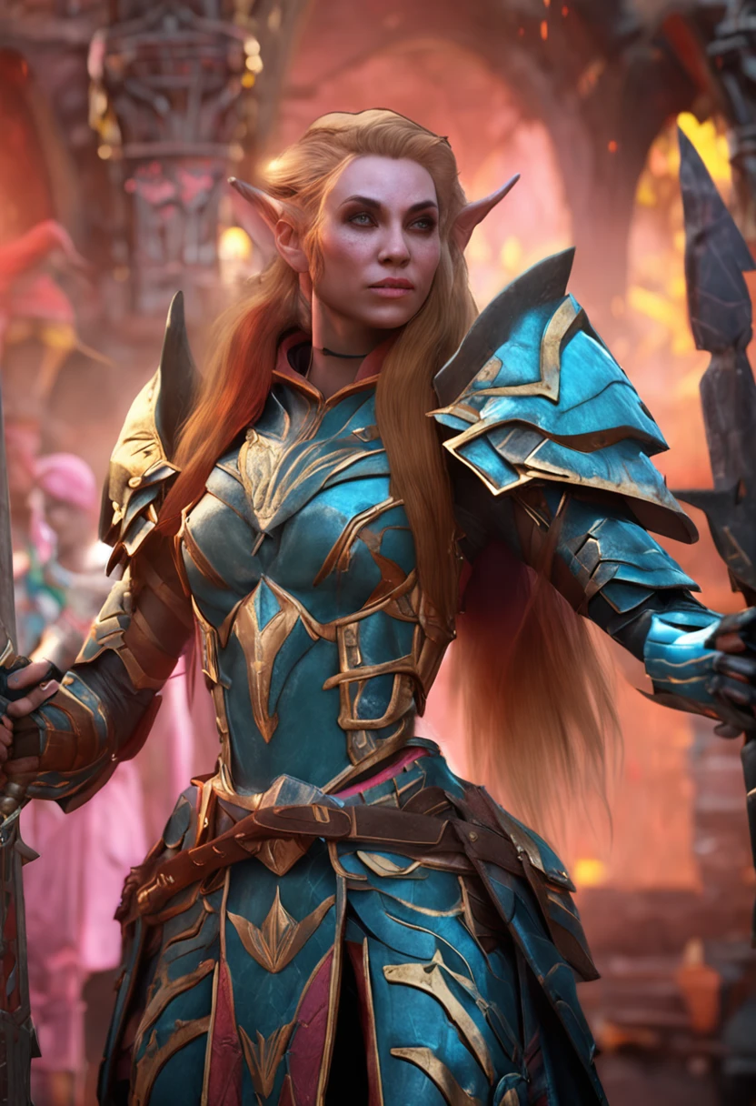 portrait,female elf with heavy armor