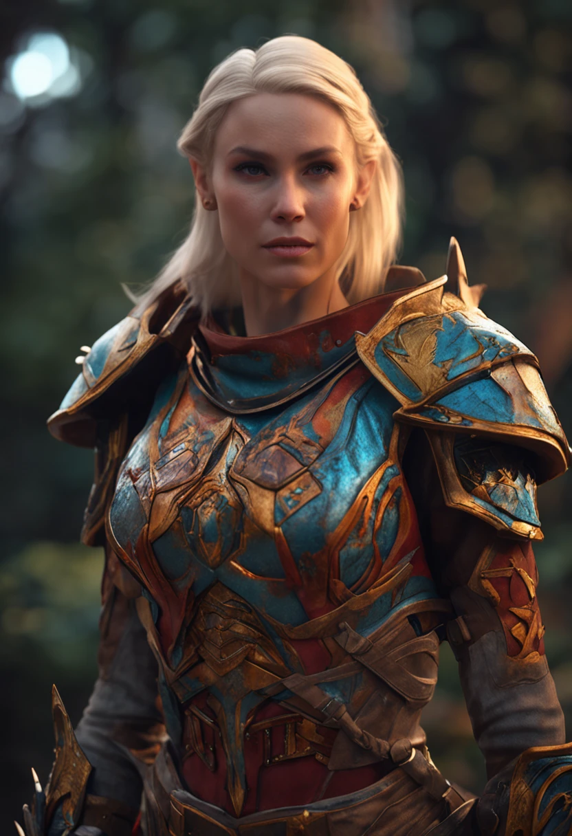 portrait，female elf with heavy armor