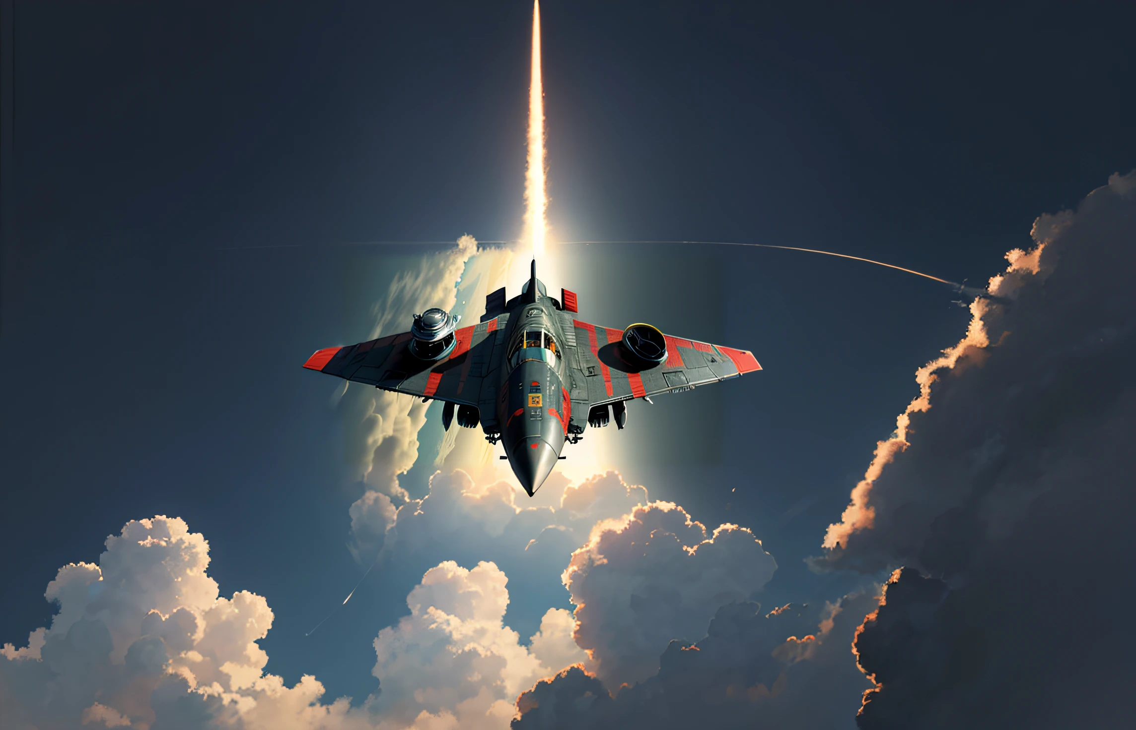 There was an airplane flying in the sky,Clouds, fighter jets