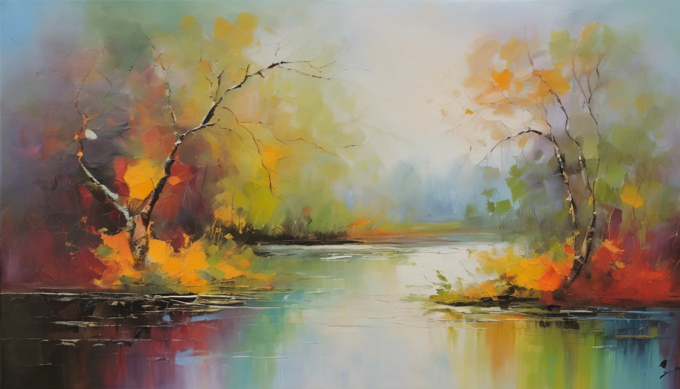 a serene river flowing gently under the branches of a magnificent tree