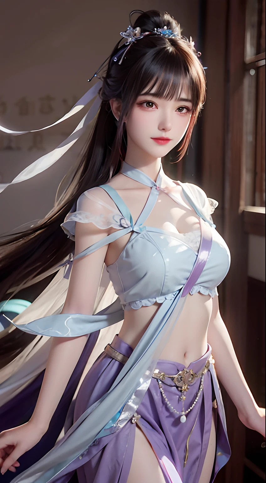 a close up of a woman in a purple dress with long hair, full-body xianxia, Anime goddess, Beautiful young wind spirit, Inspired by Lan Ying, Anime girl cosplay, a beautiful fantasy empress, beautiful and seductive anime woman, Keqing from Genshin Impact, zhongli from genshin impact, Palace , A girl in Hanfu, xianxia fantasy