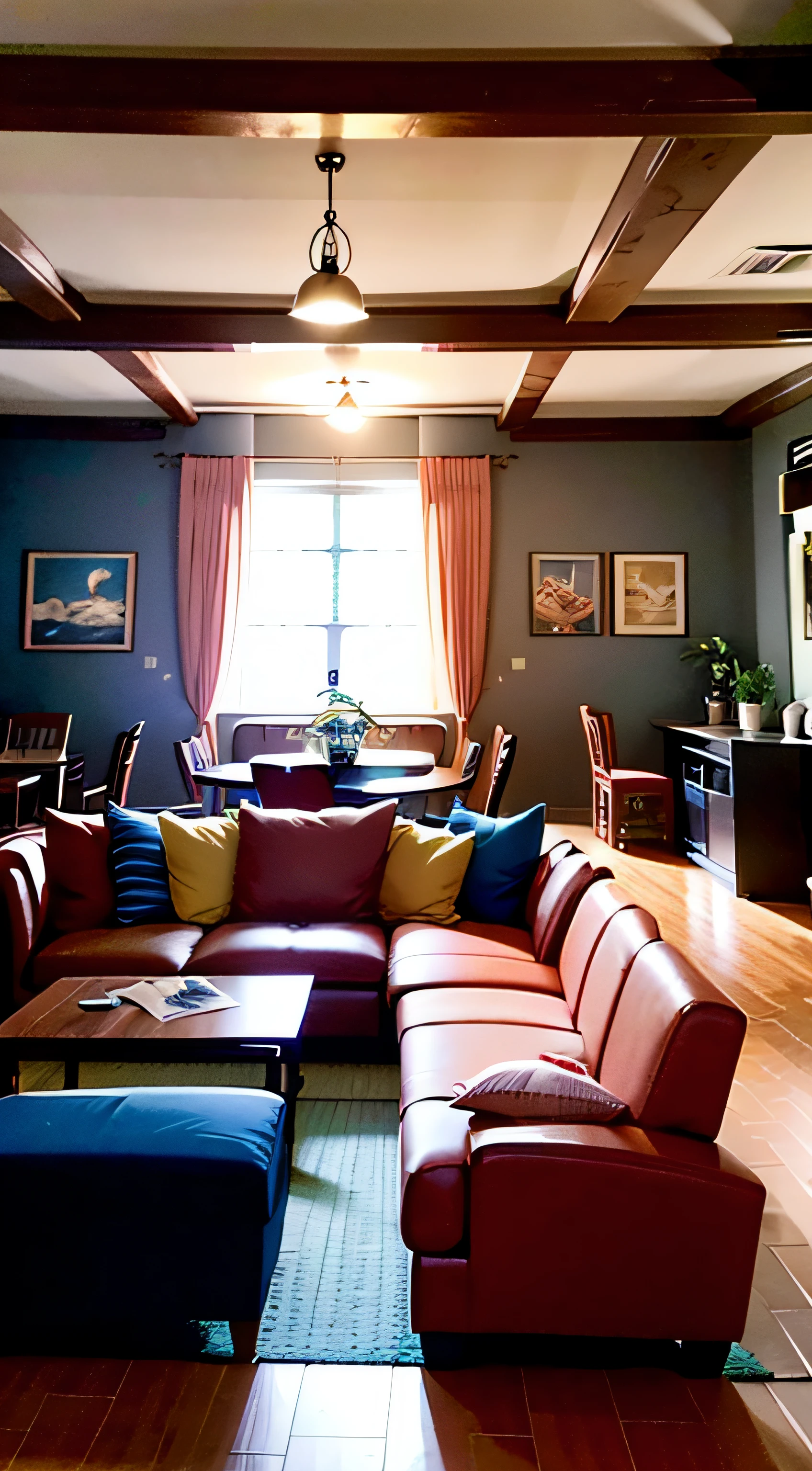 Inside of a party (house party, living room, table, bright)