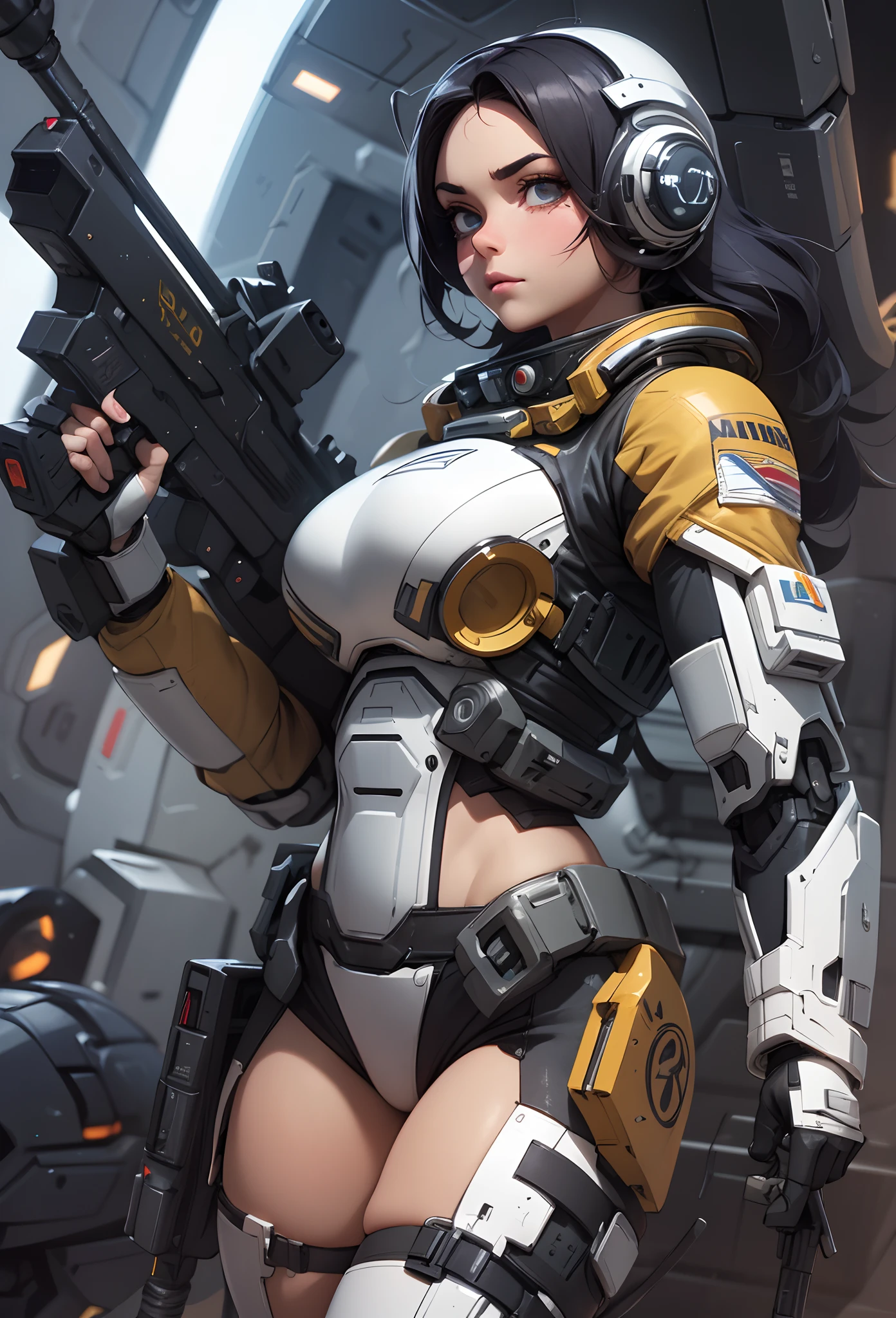 (Artwork of exceptional craftsmanship),(Detailed illustrations,(Very ideal anatomy),Very detailed and detailed drawing,Delicate lines with slow and rapid,(Realistic texture expression)),[Color tressed main line],(Space Battlefield [Space Mobile Fortress]),[独奏],HENTAI (((ANIME) BIONICGirl) Beauty 15 years old ((well-muscled) [plump])) (Astronauts Cyborg) [Space Marine Corps Military [MASCHINEBODY]],Bullet Belt Javelin [[Firearms, Machine Guns, Bazookas] Saber Rifle ][[Rocket Pack]],Zero Gravity Front,gravure [[White Devil] [Outer space combat]] Battle Damage,[retro-futuristic],(Fine and beautiful skin expression [Transparency]),(Beautiful perfect face [Realistic face details:0.8]),[[Perfect eye details [Eyes beautifully drawn down to the smallest detail]]],[Fine hair details],(Perfect hand details),(Perfectly proportioned:1.2),([Advanced structural understanding of materials],Ideal color coordination),([Precision Detail],HighQuality,hight resolution),[(Accurate simulation of light-material interactions),Mechanically correct representation,Perfect Anatomy],[Graffiti art with a sense of narrative].