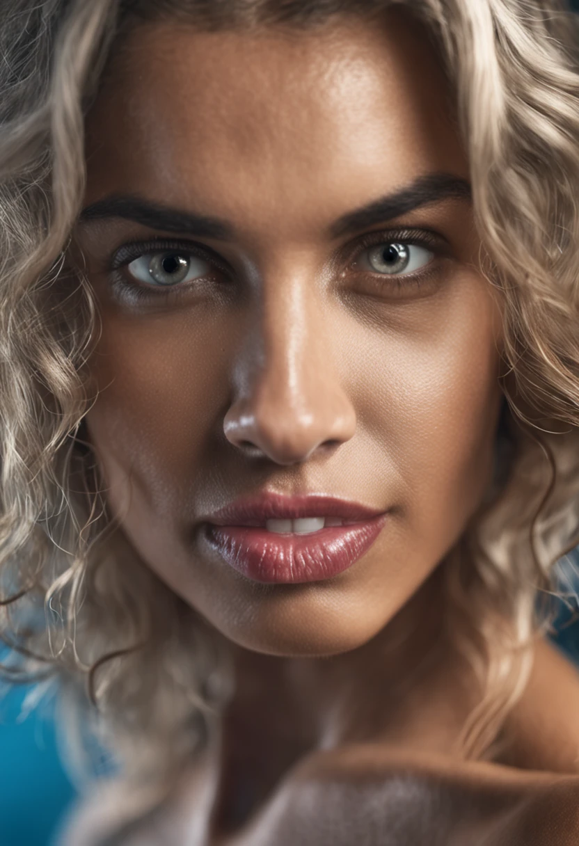 uma foto de uma mulher loira bonita alto retrato com labios carnudo bem sexy e chamativa.