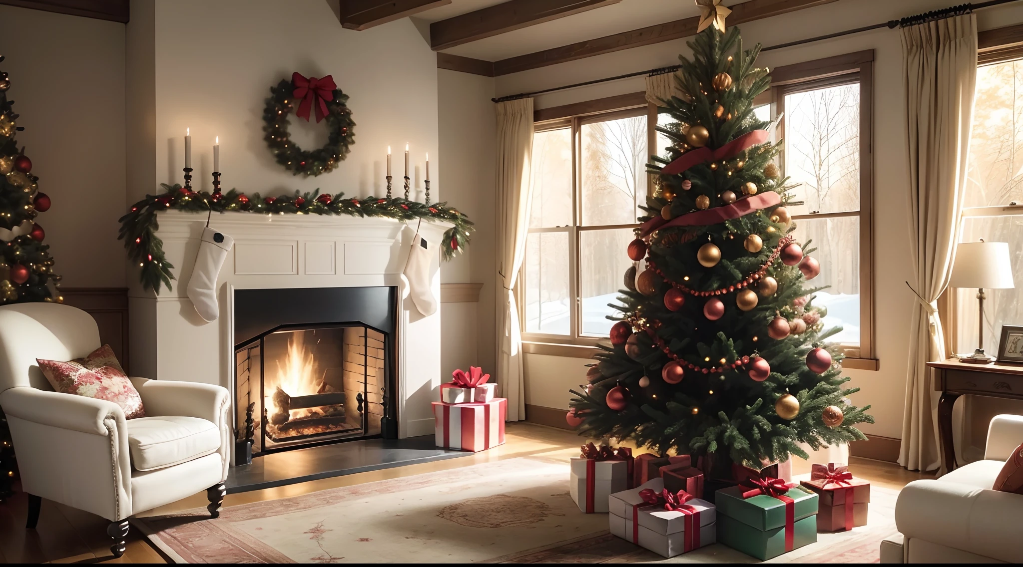 Big Christmas Tree、The fireplace is1One、Lots of Christmas gifts