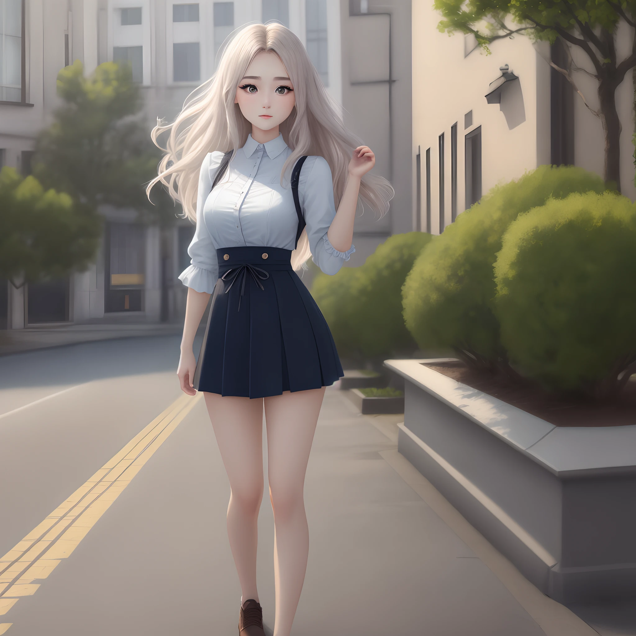 Short skirt with long hair