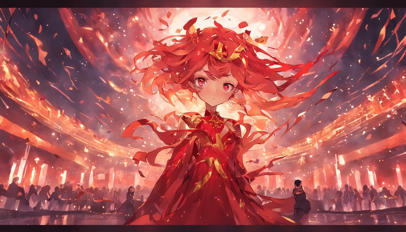 A woman in a red and gold dress，Phoenix crown