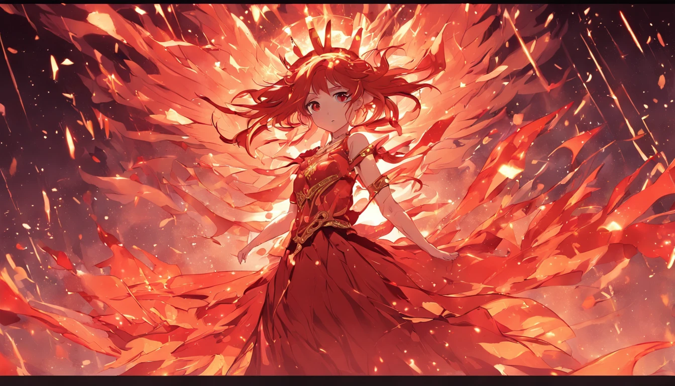 A woman in a red and gold dress,Phoenix crown