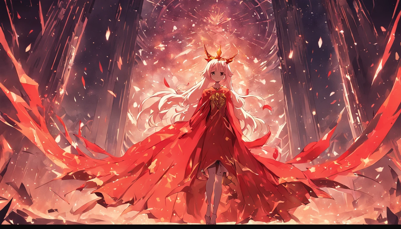 A woman in a red and gold dress，Phoenix crown